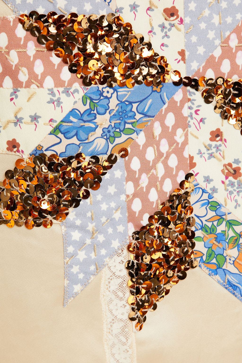 COACH Patchwork-effect embellished satin camisole