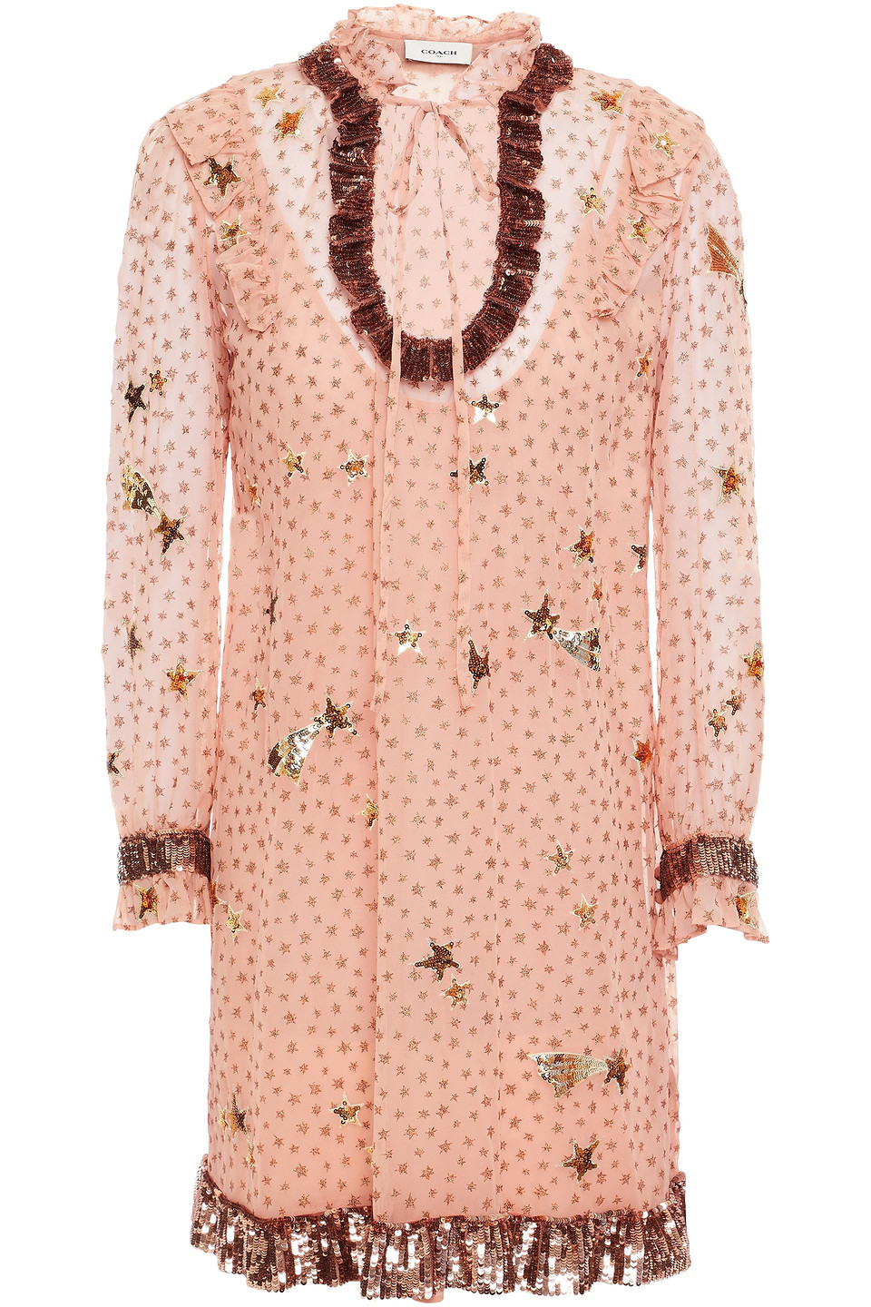 Coach Woman Ruffle-trimmed Embellished Cupro-organza Mini Dress Blush Size 4
