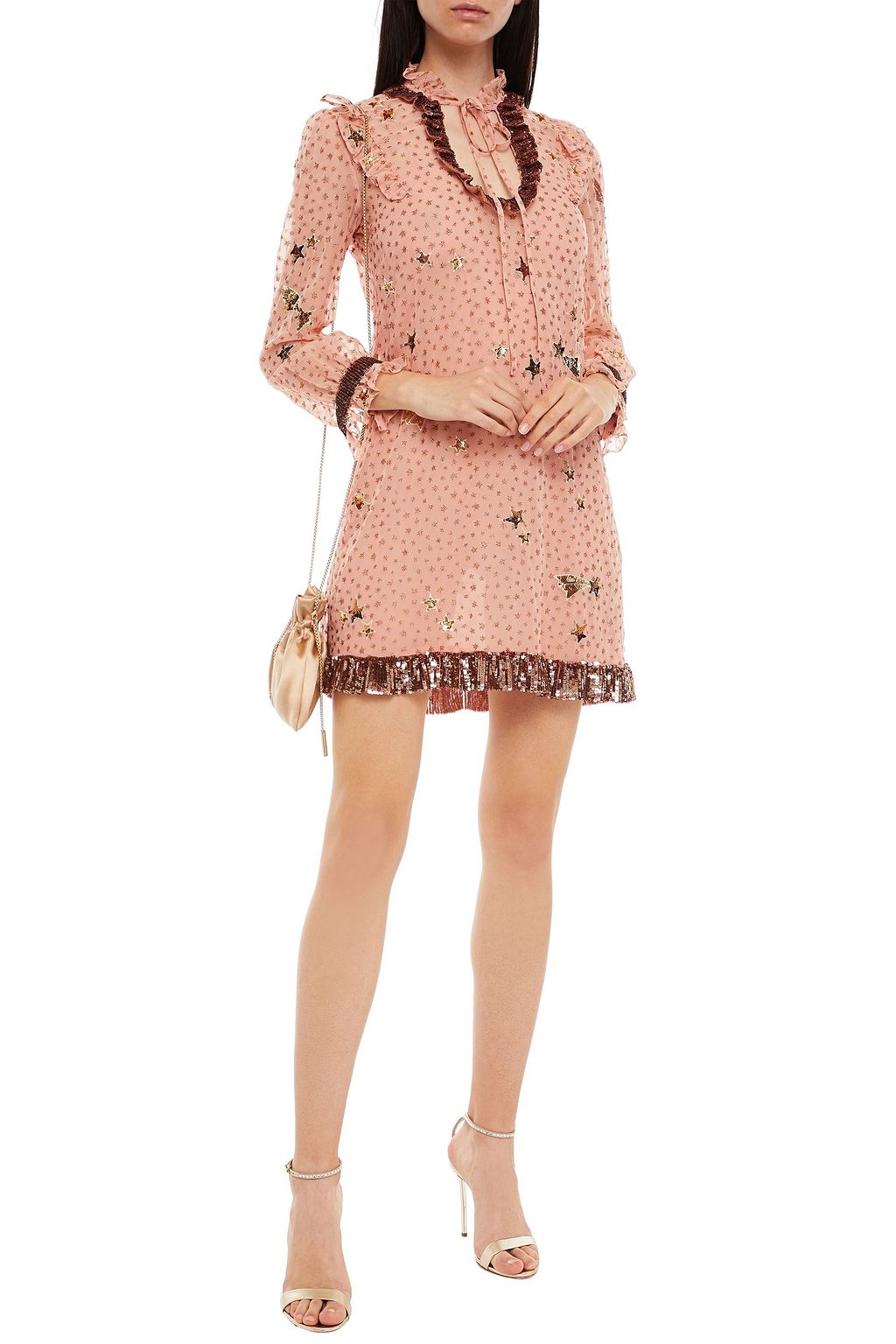 COACH Ruffle-trimmed embellished cupro-organza mini dress