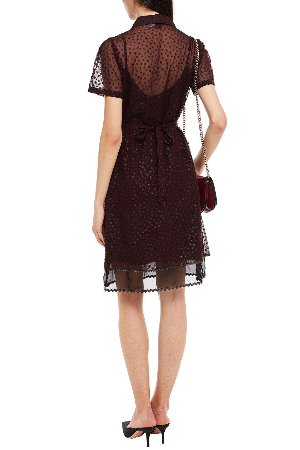 COACH Tie-back rickrack-trimmed glittered cupro-organza shirt dress