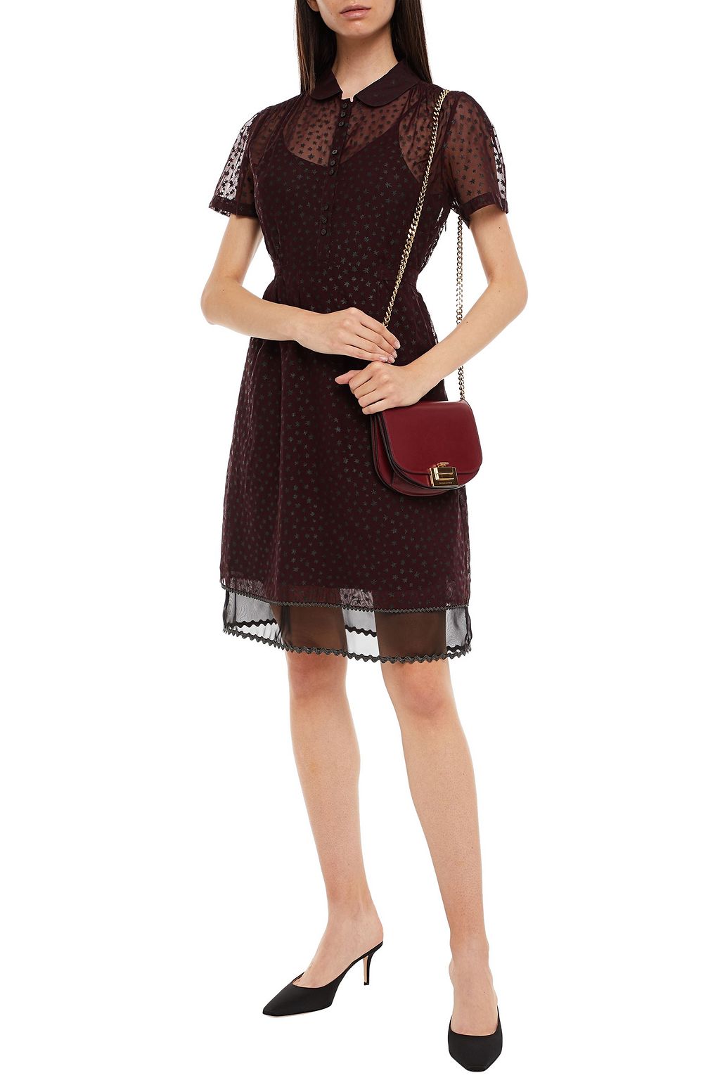 COACH Tie-back rickrack-trimmed glittered cupro-organza shirt dress