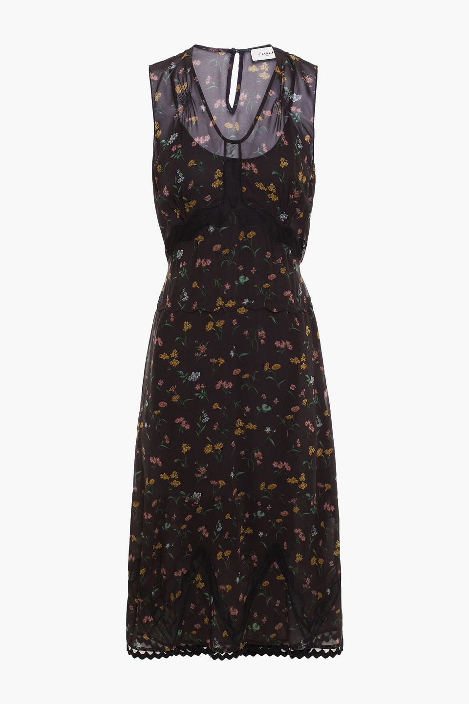 Coach Woman Gathered Floral-print Cupro Midi Dress Black Size 8