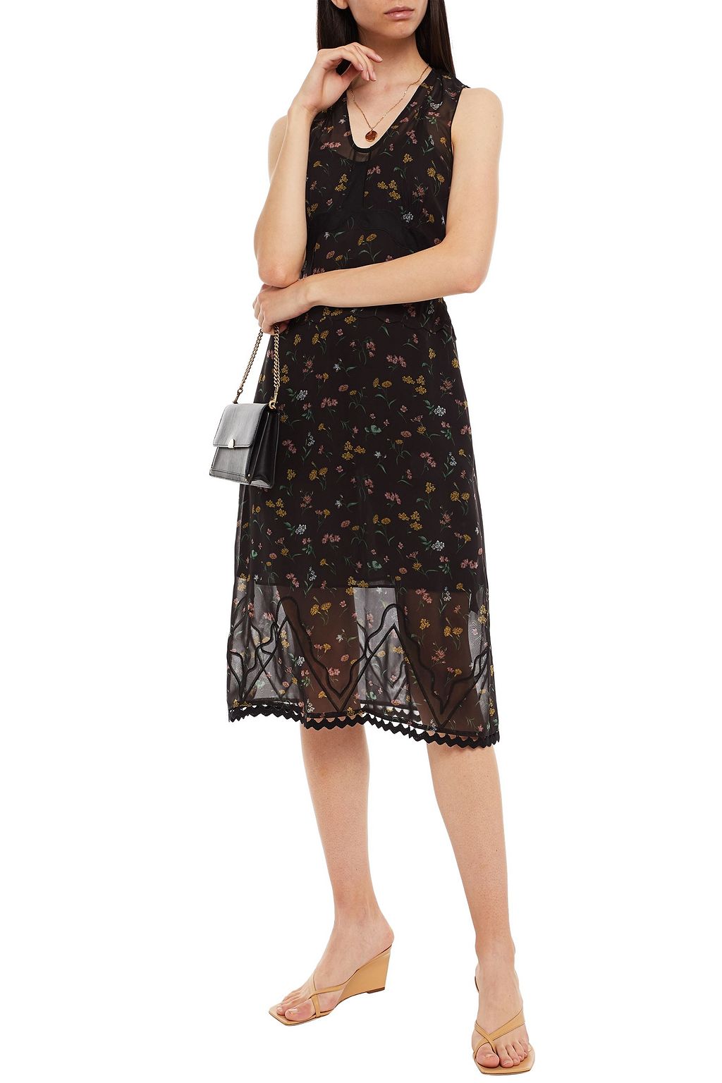 COACH Gathered floral-print cupro midi dress