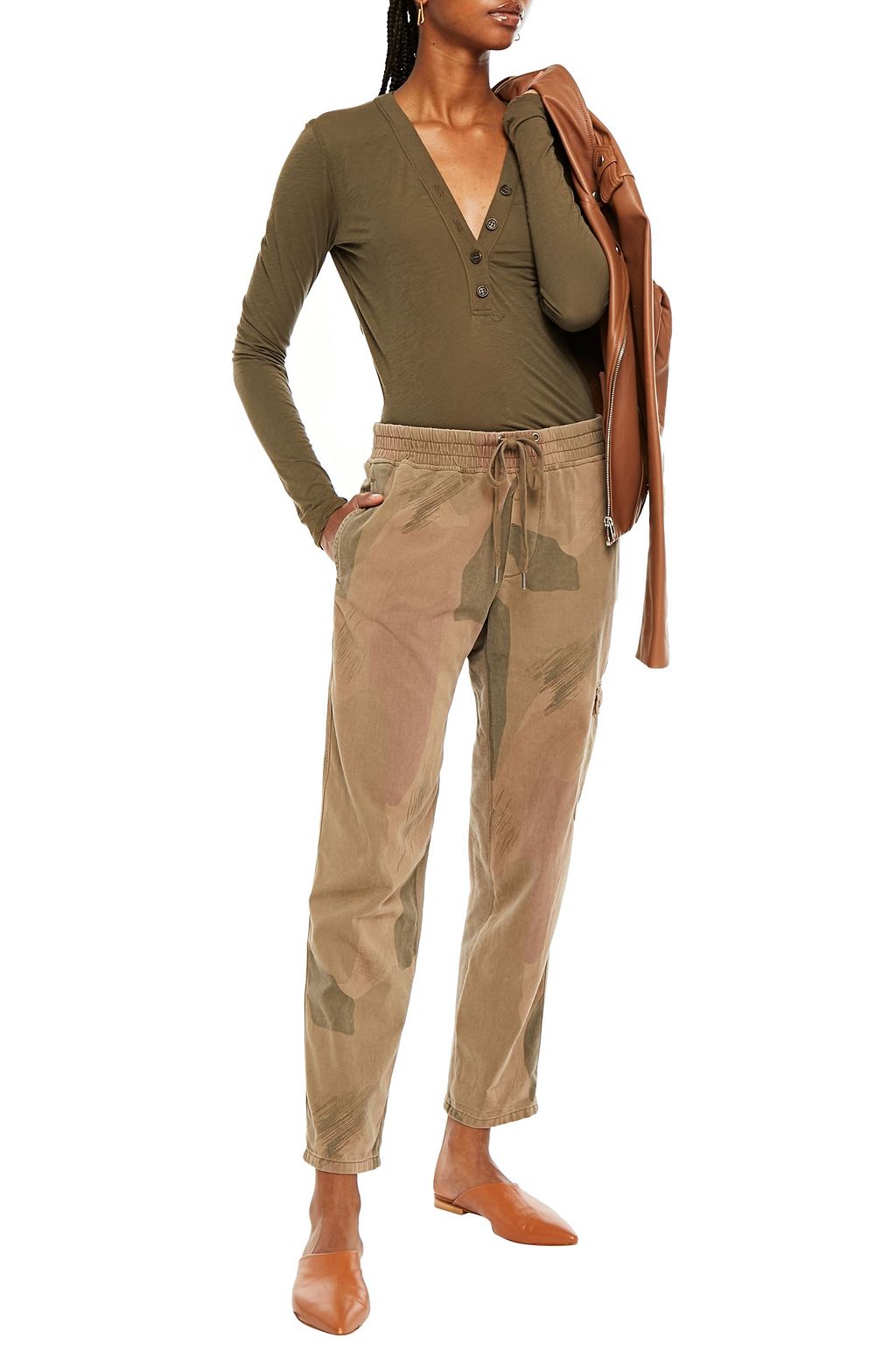 JAMES PERSE Printed cotton-twill tapered pants