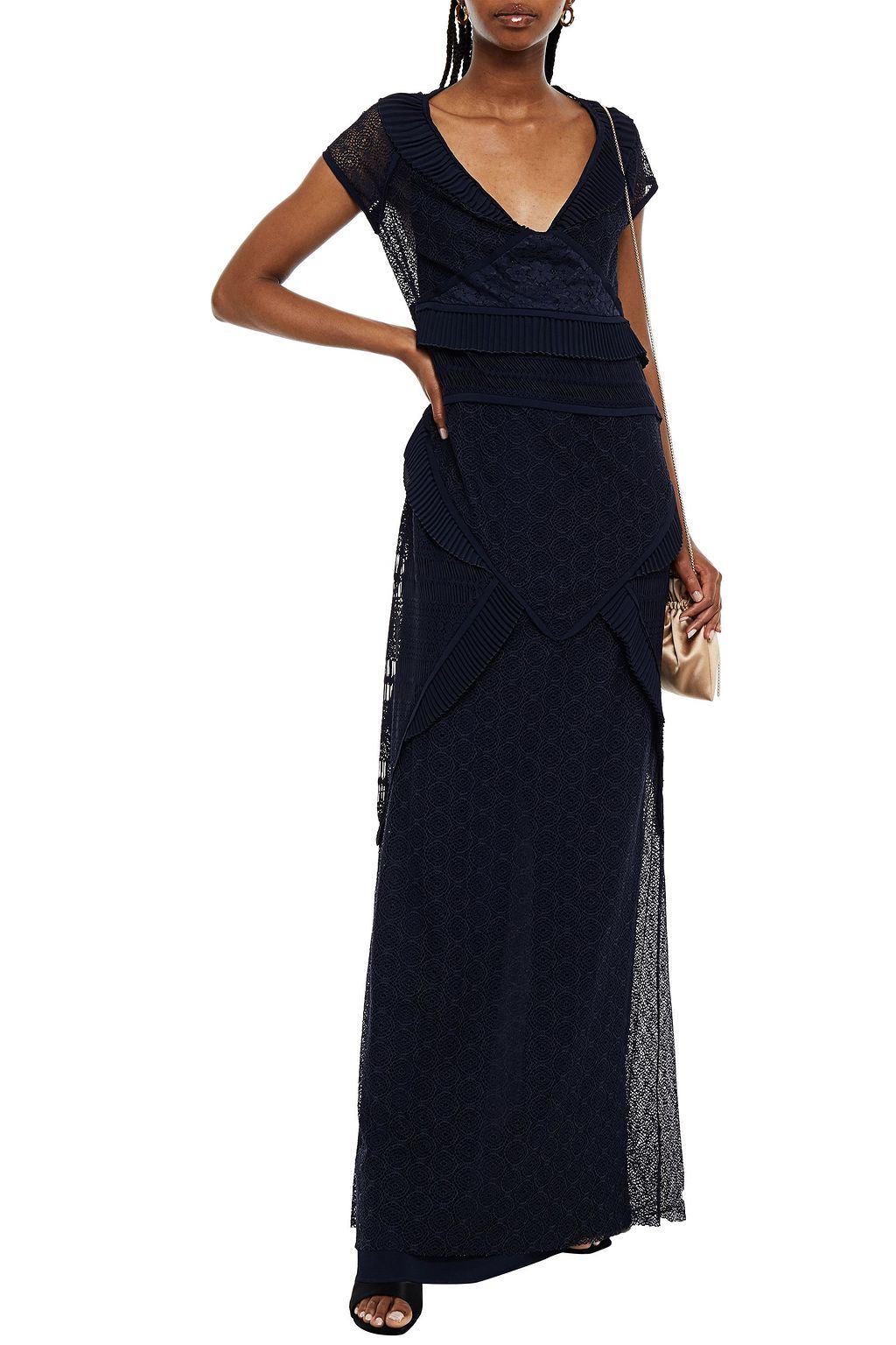TALBOT RUNHOF Ruffle-trimmed guipure lace maxi dress