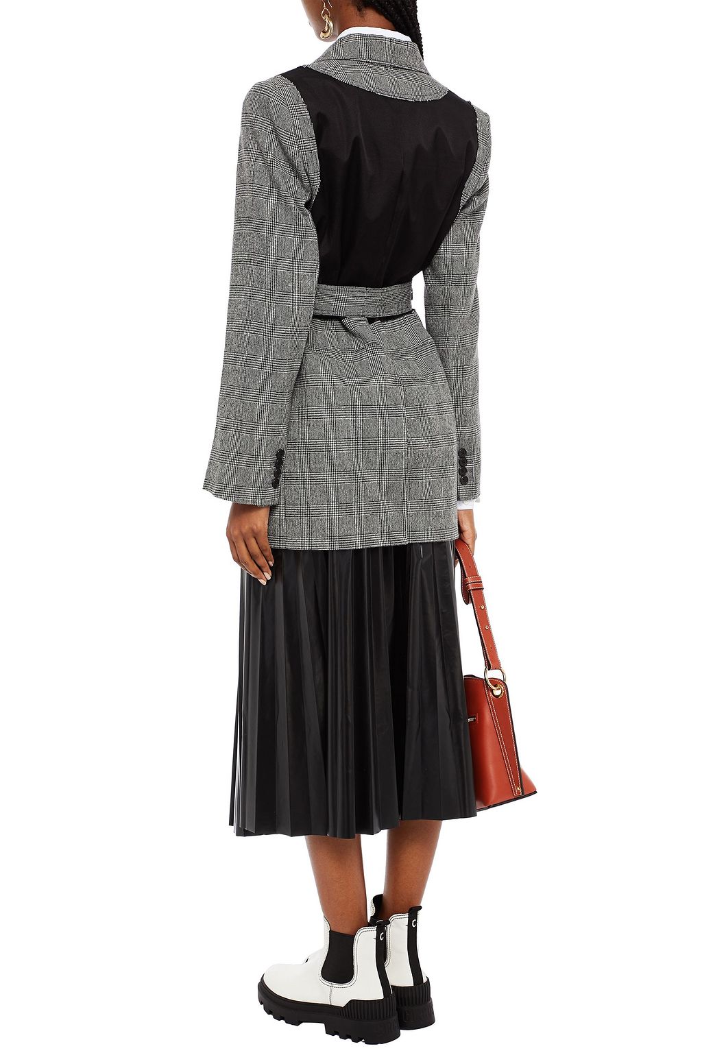 JW ANDERSON Belted twill-paneled Prince of Wales checked wool-blend blazer
