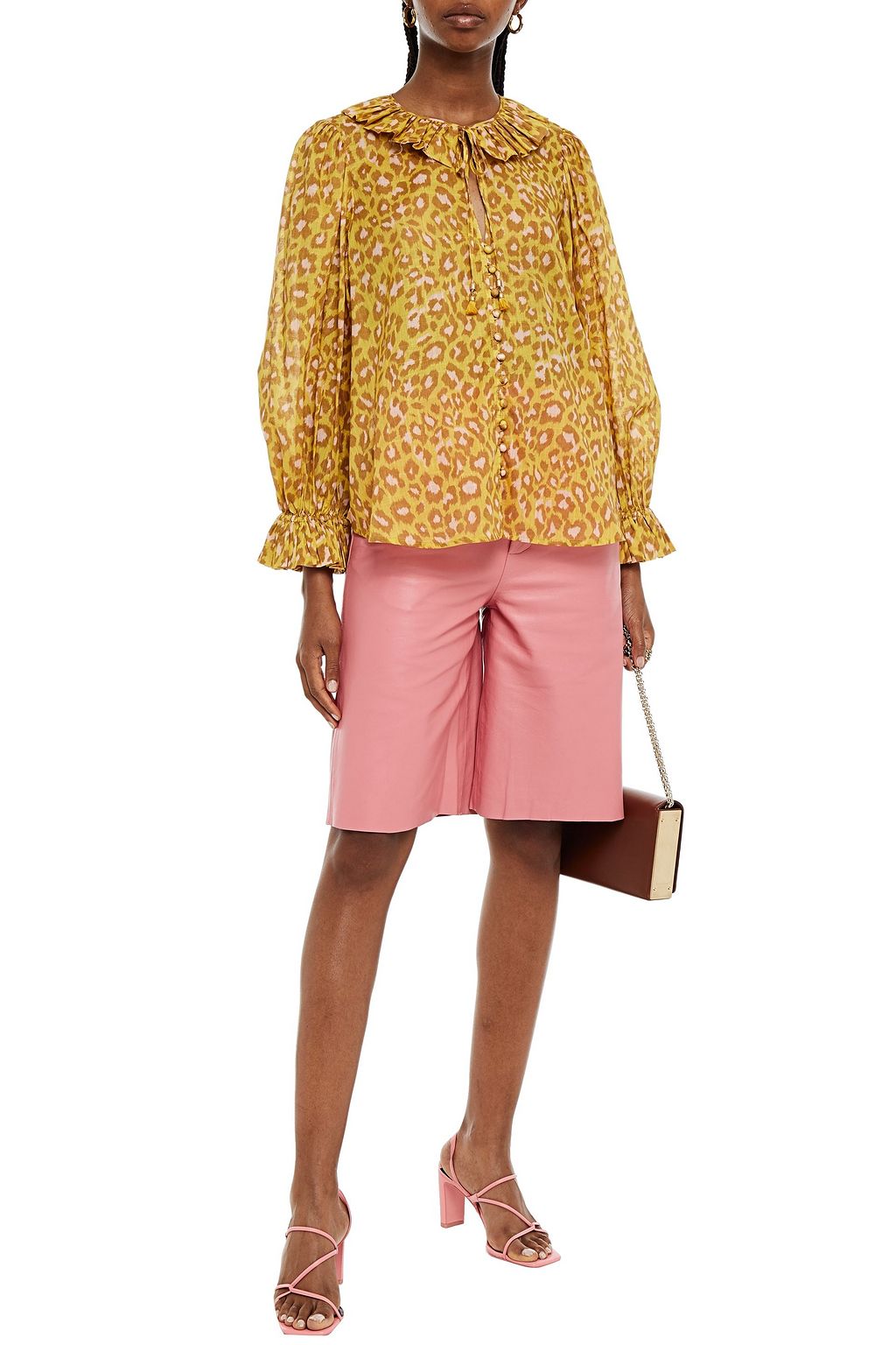 ZIMMERMANN Ruffle-trimmed leopard-print cotton-gauze blouse