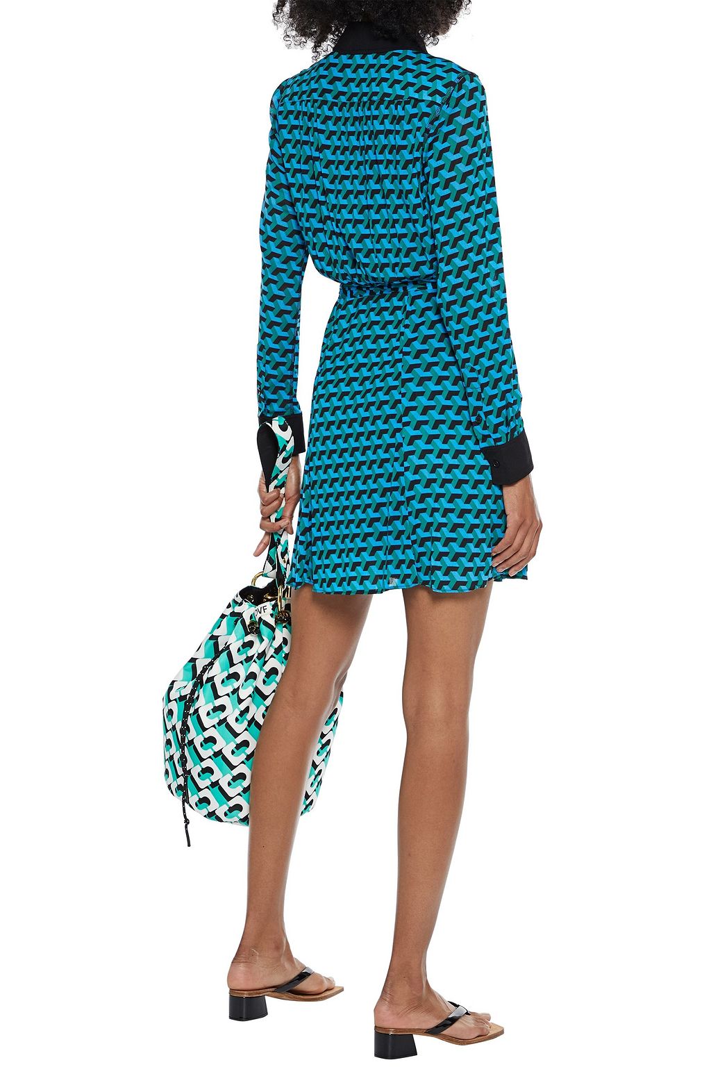 DIANE VON FURSTENBERG Andi belted printed stretch-mesh mini shirt dress