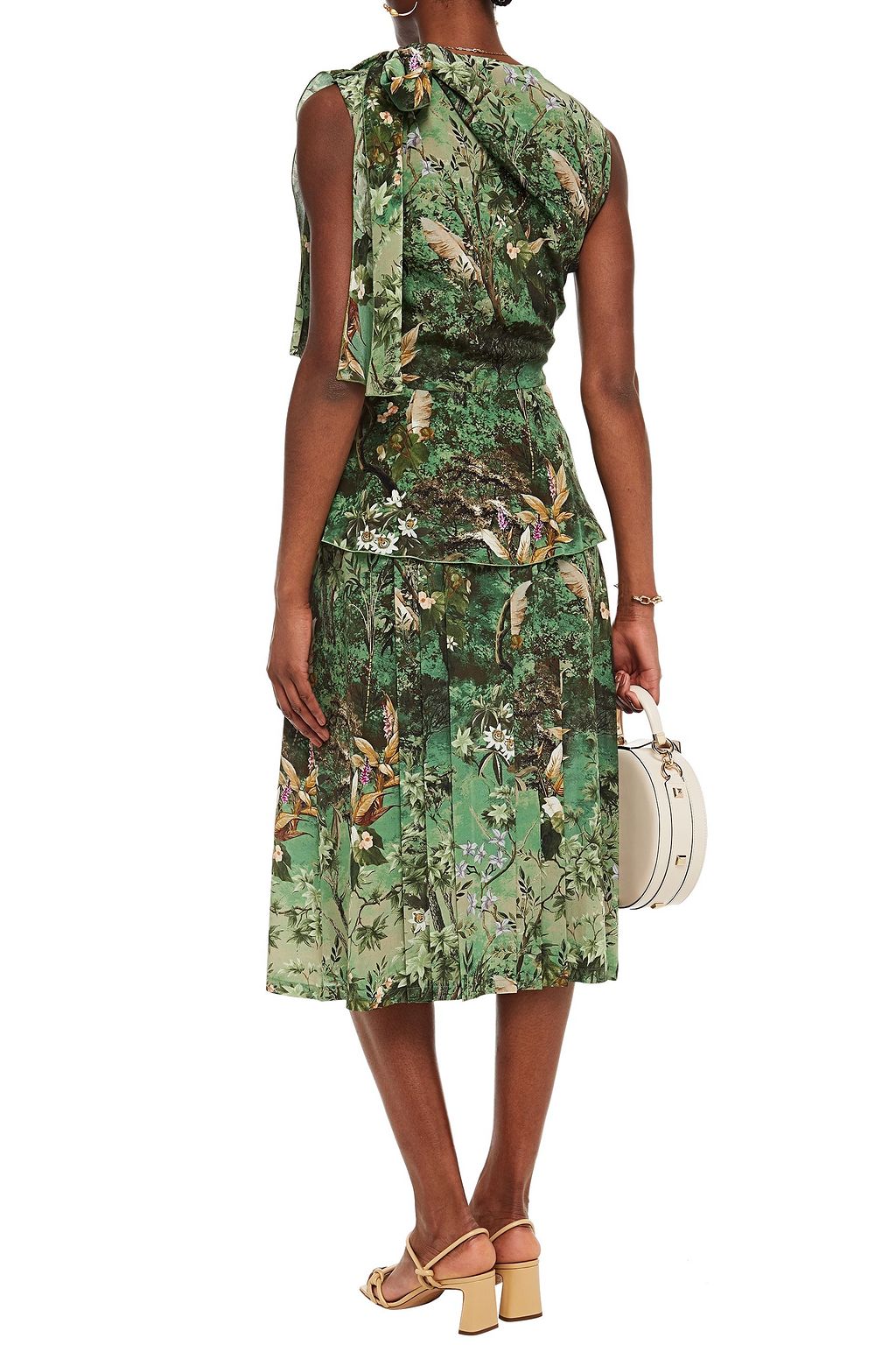 ALBERTA FERRETTI Bow-detailed floral-print silk crepe de chine top