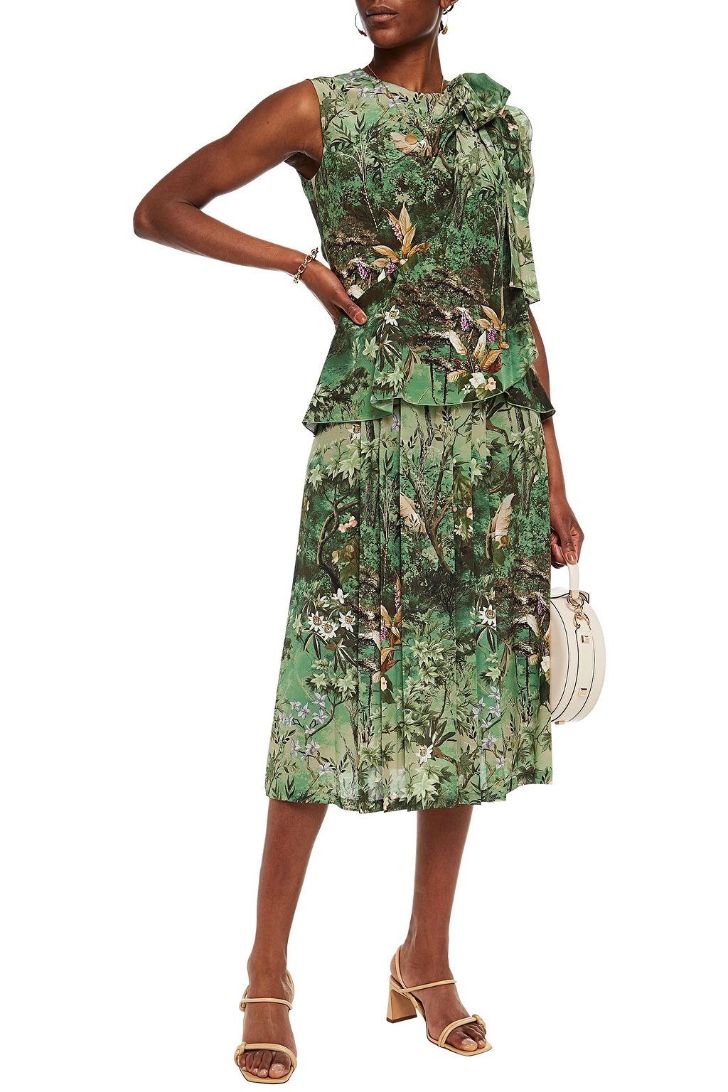 ALBERTA FERRETTI Bow-detailed floral-print silk crepe de chine top