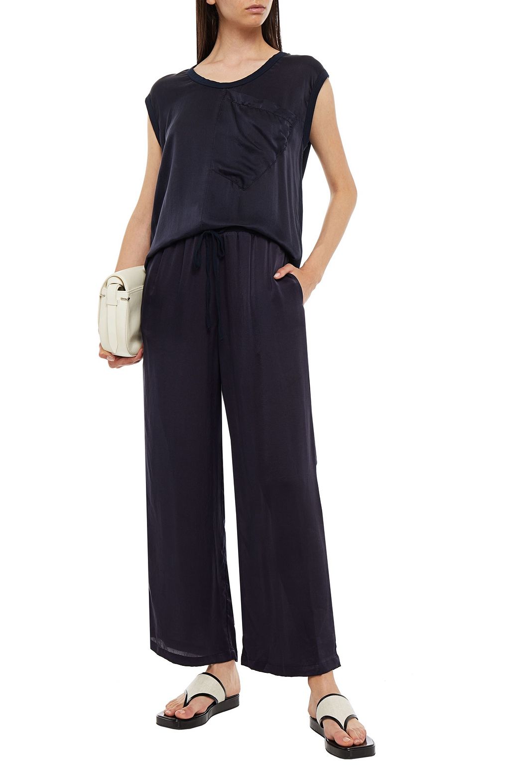 CLU Gathered silk crepe de chine wide-leg pants