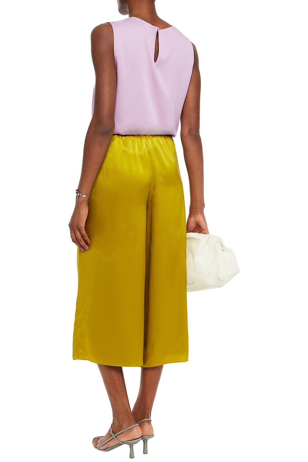 THEORY Gathered washed-silk culottes