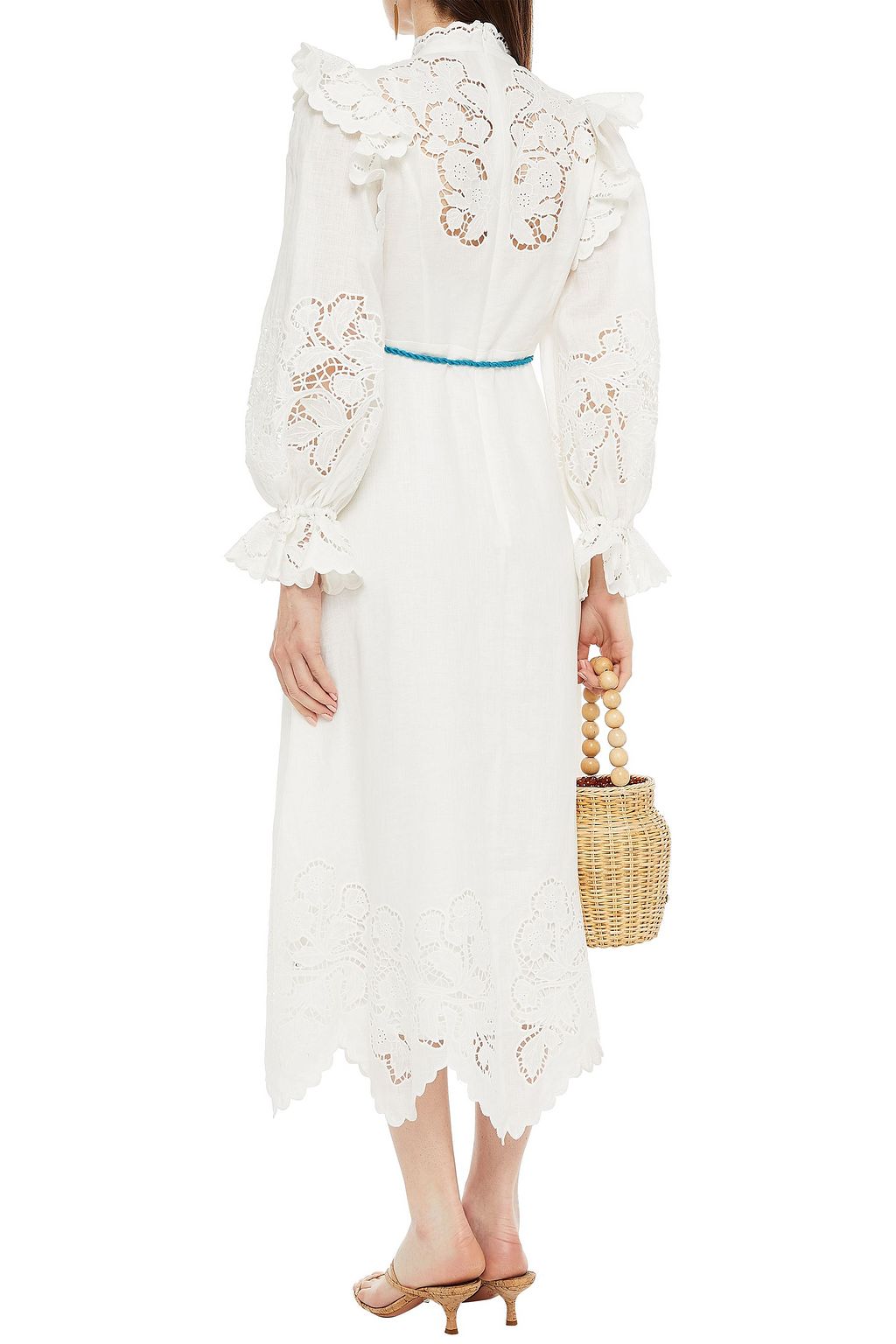 ZIMMERMANN Belted broderie anglaise linen midi dress