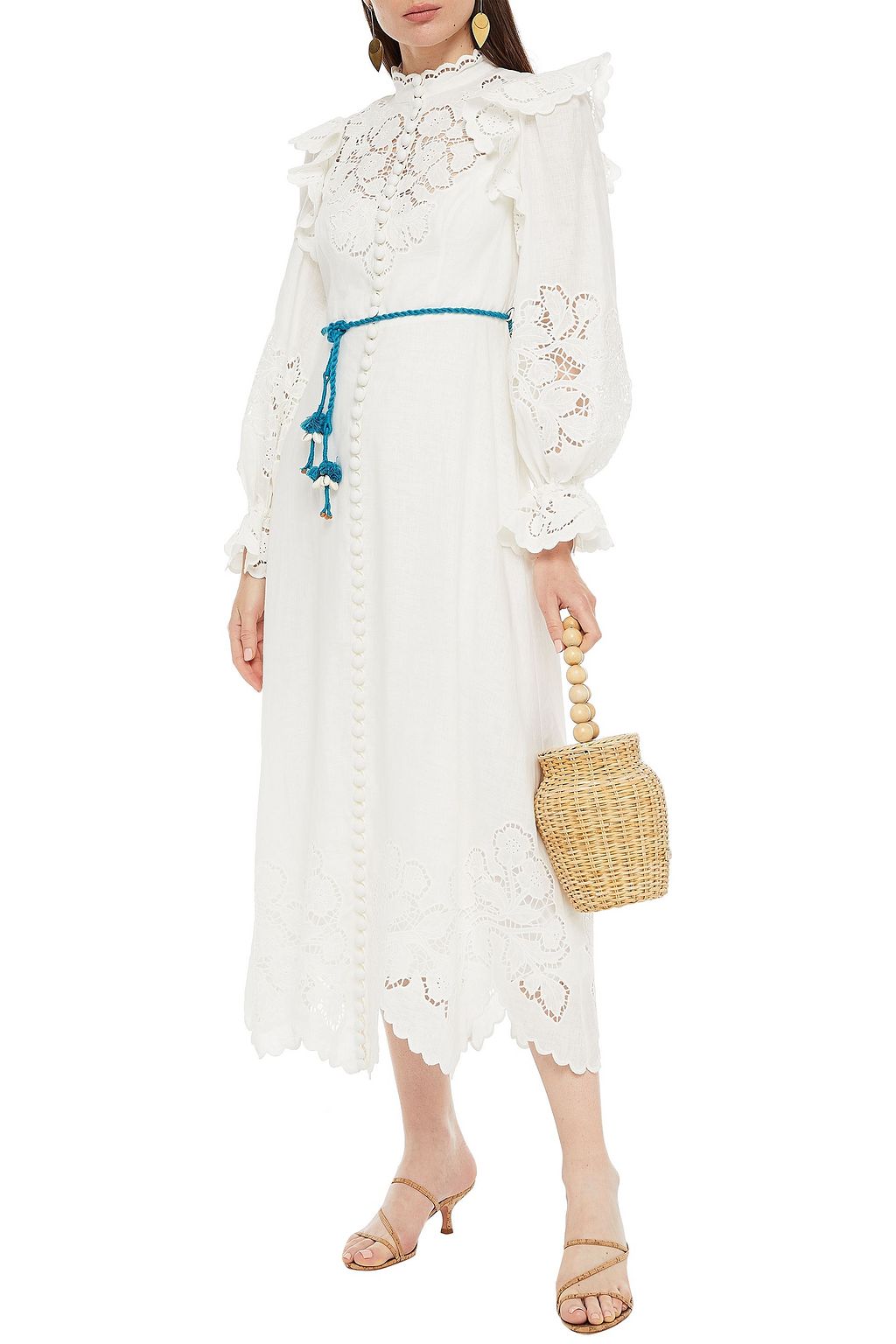 ZIMMERMANN Belted broderie anglaise linen midi dress