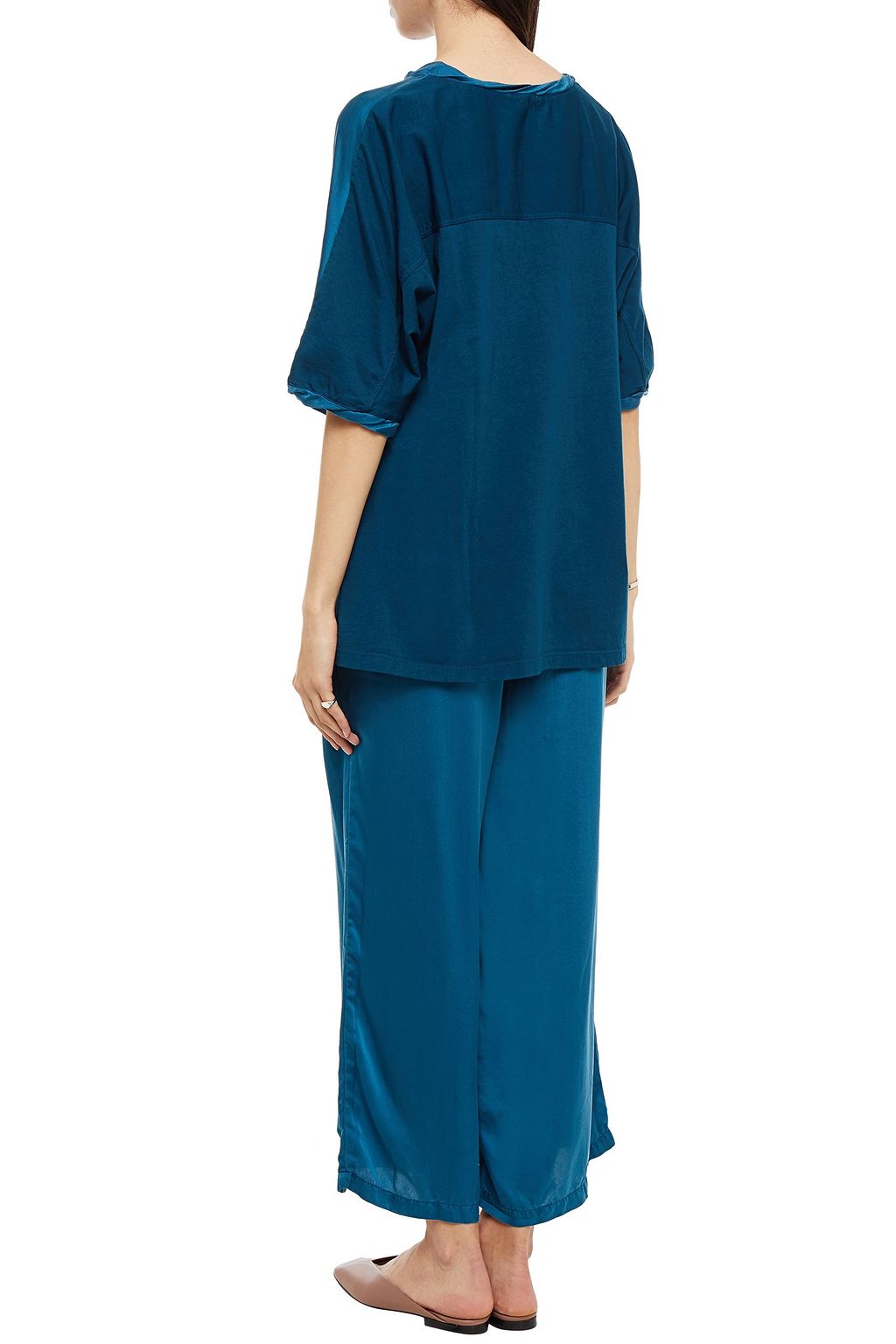 CLU Paneled silk crepe de chine and cotton-jersey top