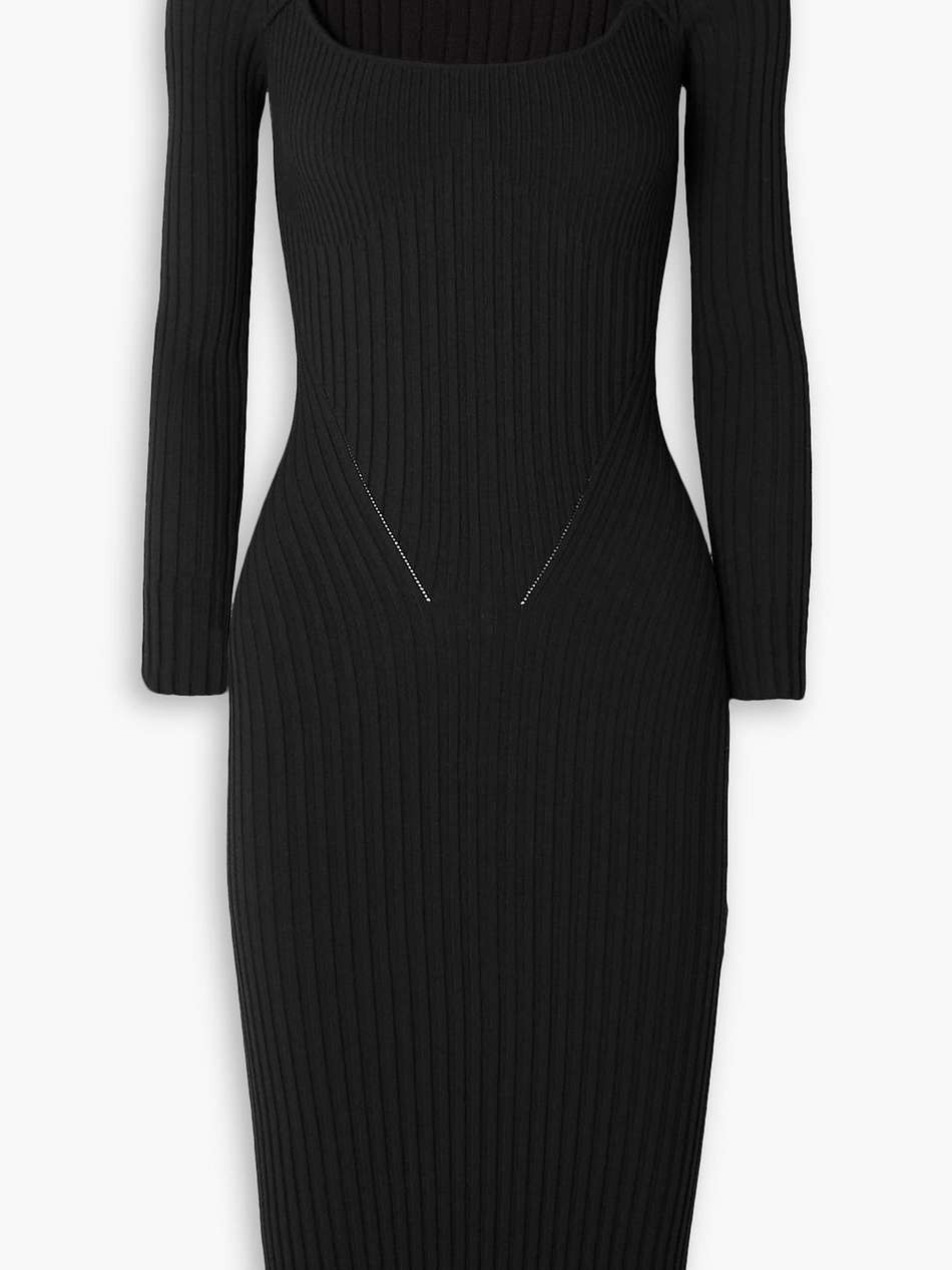 cutout ribbed-knit midi dress