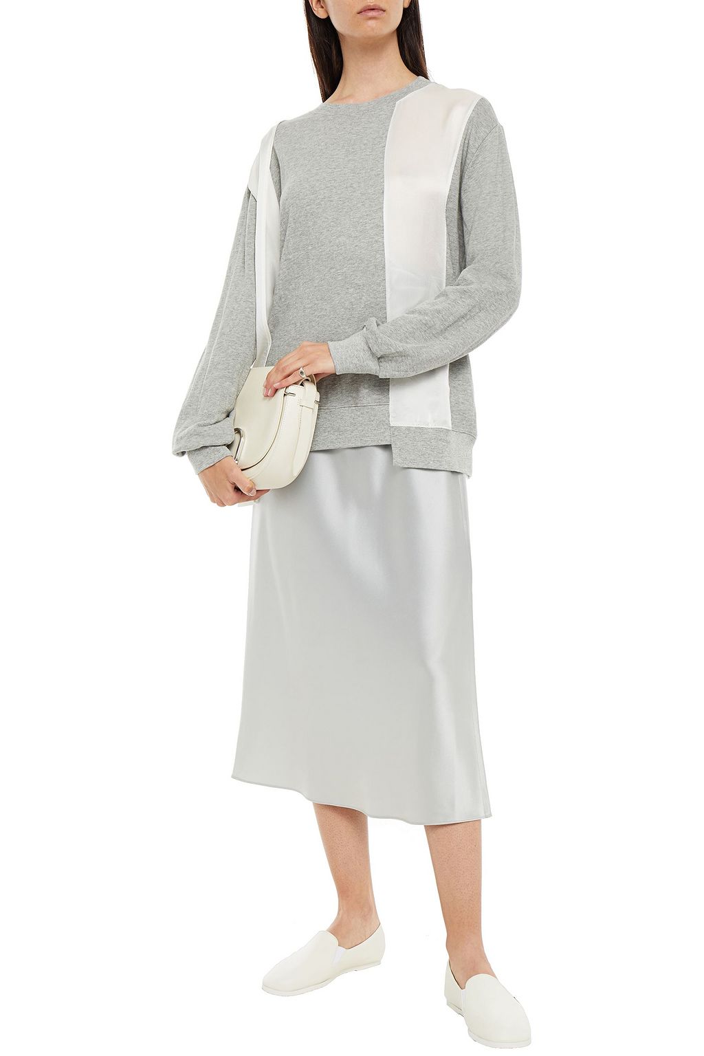 CLU Paneled French cotton-terry and satin-crepe sweatshirt