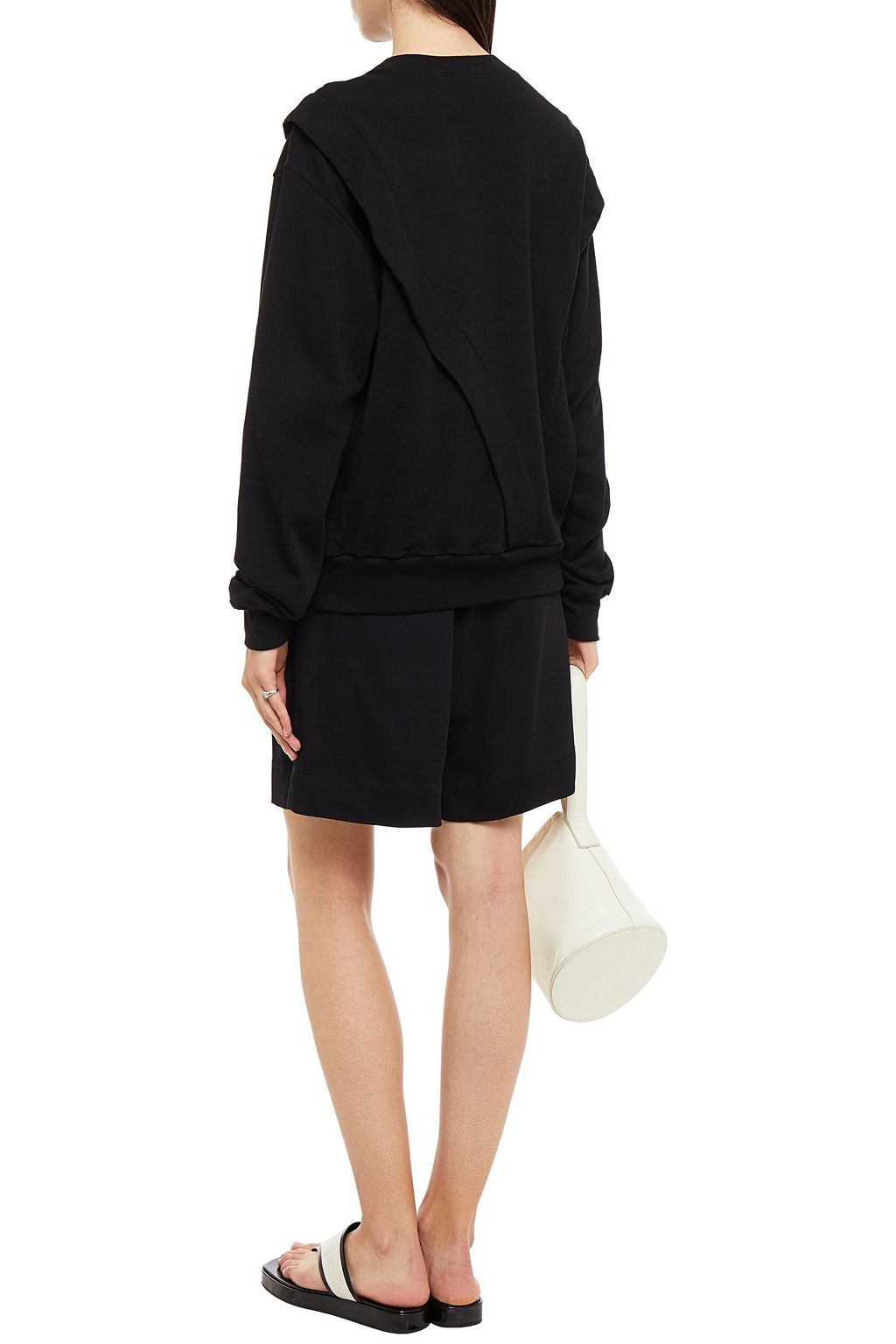 CLU Silk-satin paneled French cotton-terry sweatshirt