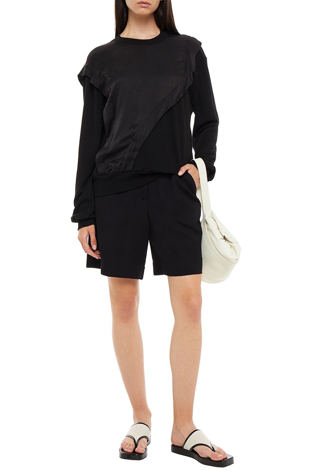CLU Silk-satin paneled French cotton-terry sweatshirt