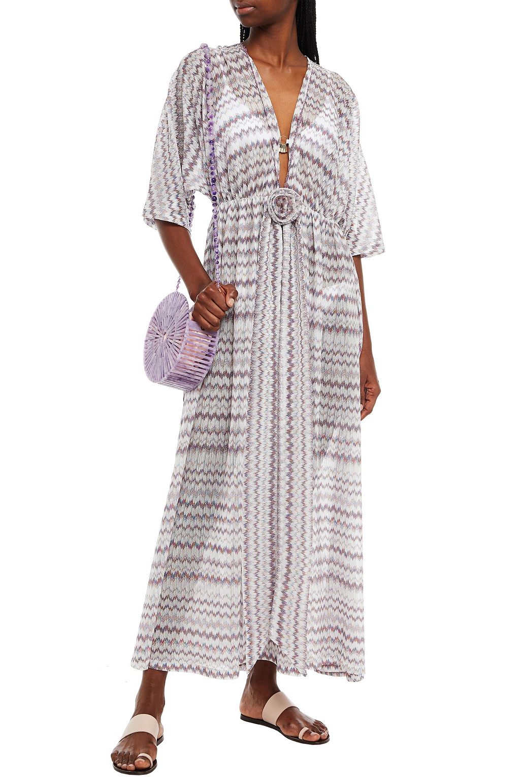 MISSONI MARE Mare floral-appliquéd metallic crochet-knit kaftan
