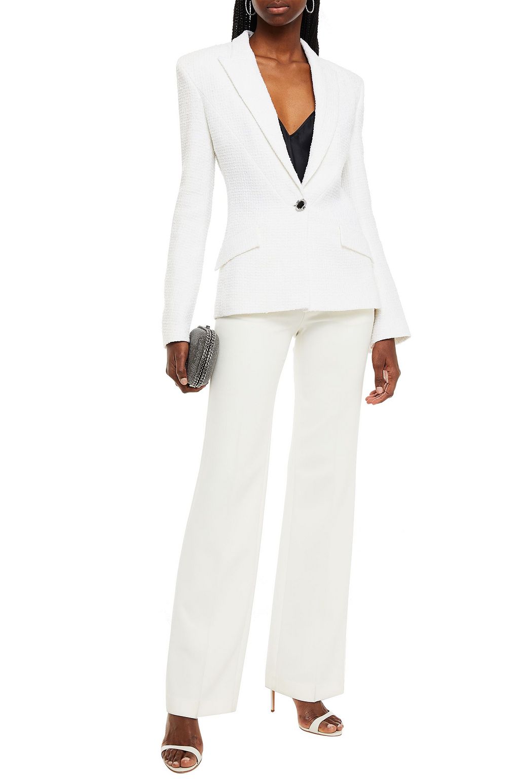 DAVID KOMA Crystal-embellished wool-blend bouclé-tweed blazer