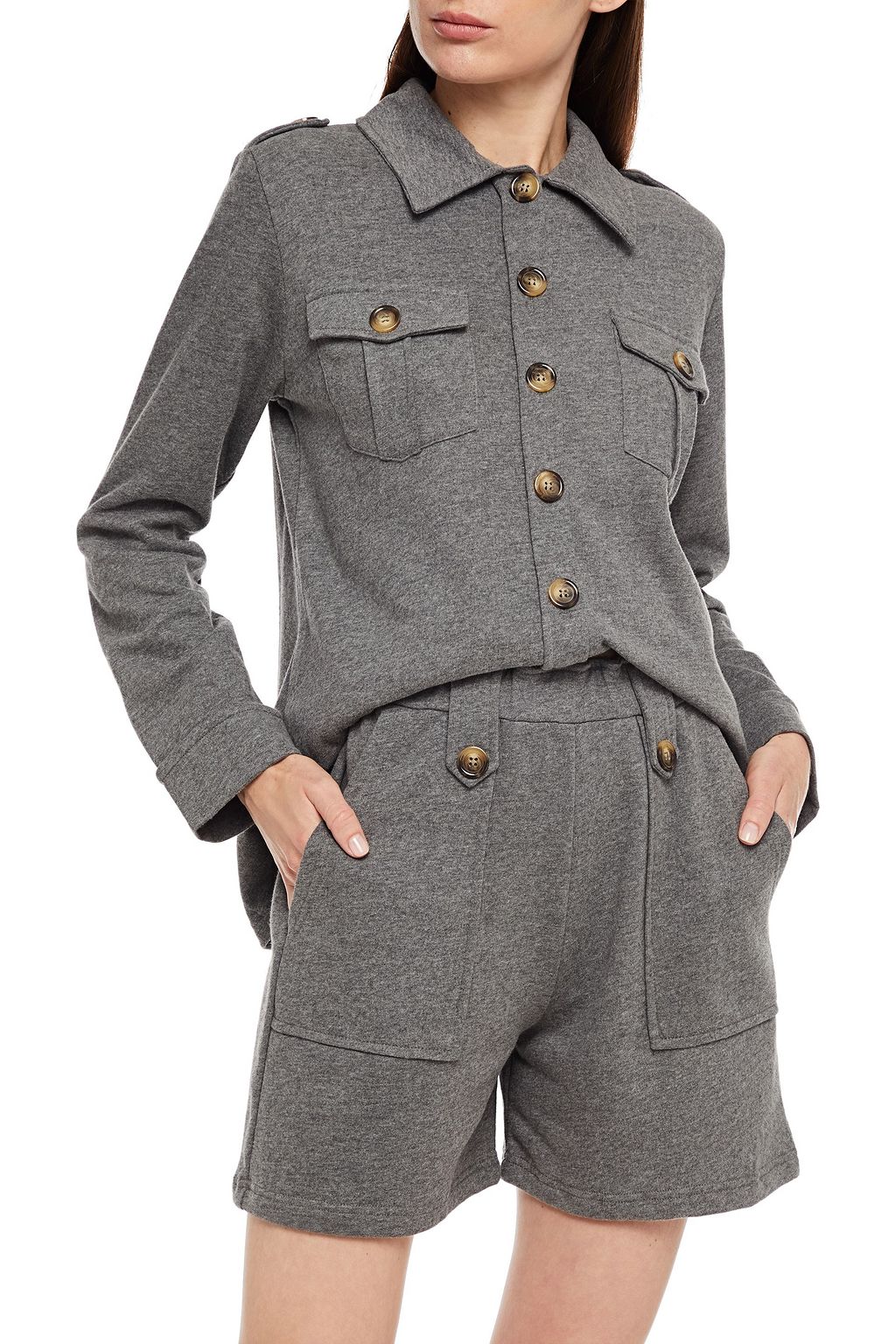 ELSE Mélange cotton-blend fleece pajama shorts