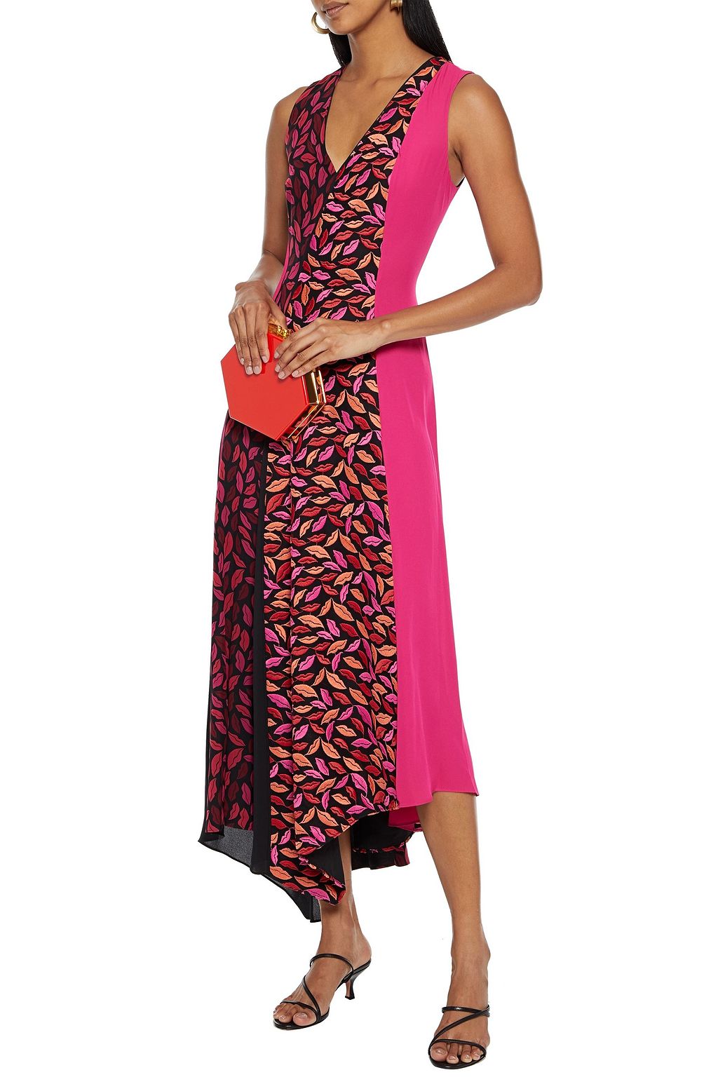 DIANE VON FURSTENBERG Janina embroidered tulle-paneled printed chiffon midi dress