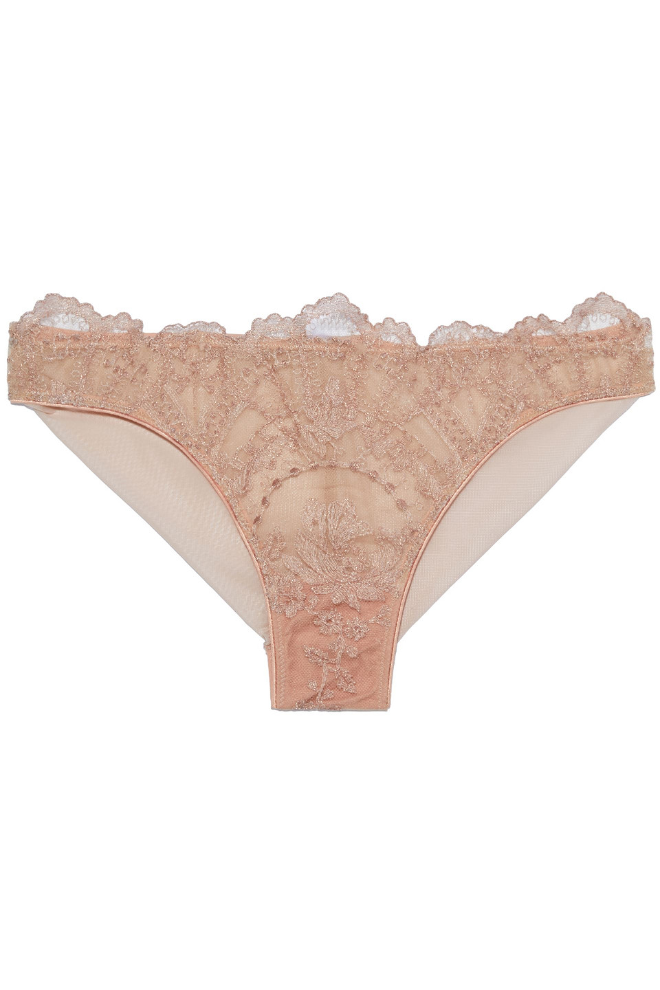 Woman Desert Rose Embroidered Stretch-tulle Low-rise Briefs Rose Gold