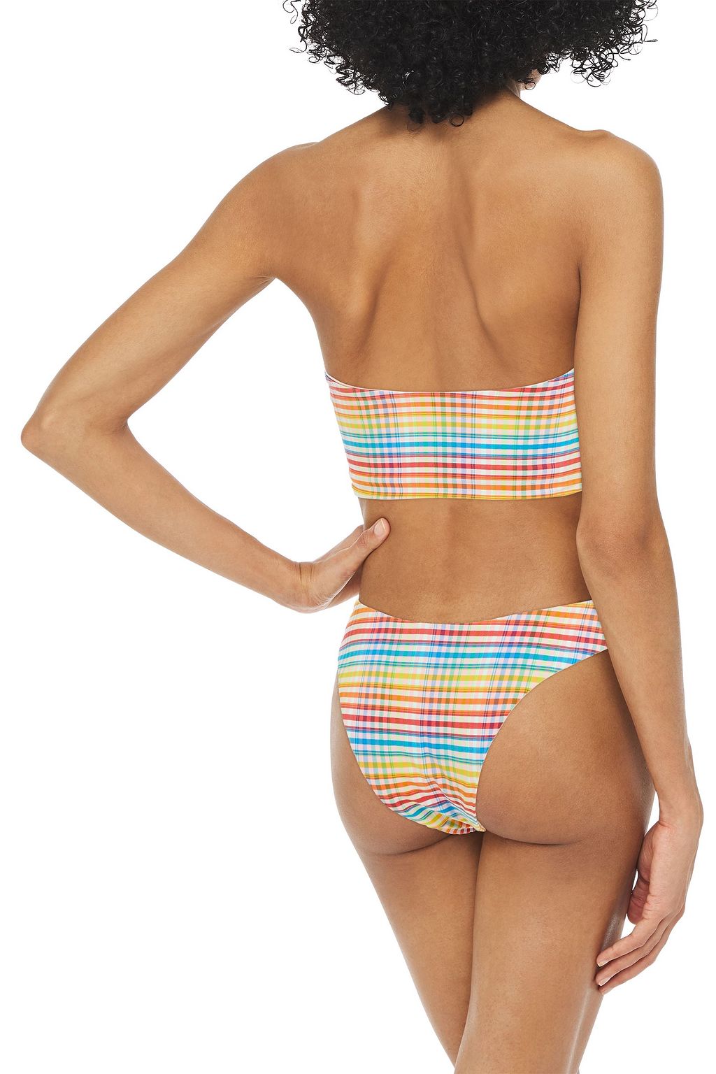 ONIA Naomi ruched checked bandeau bikini top