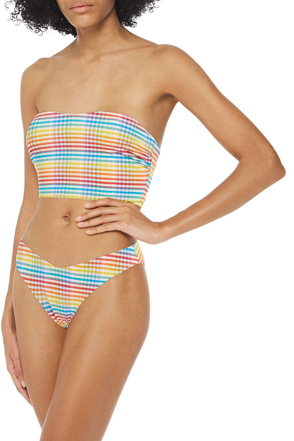 ONIA Naomi ruched checked bandeau bikini top