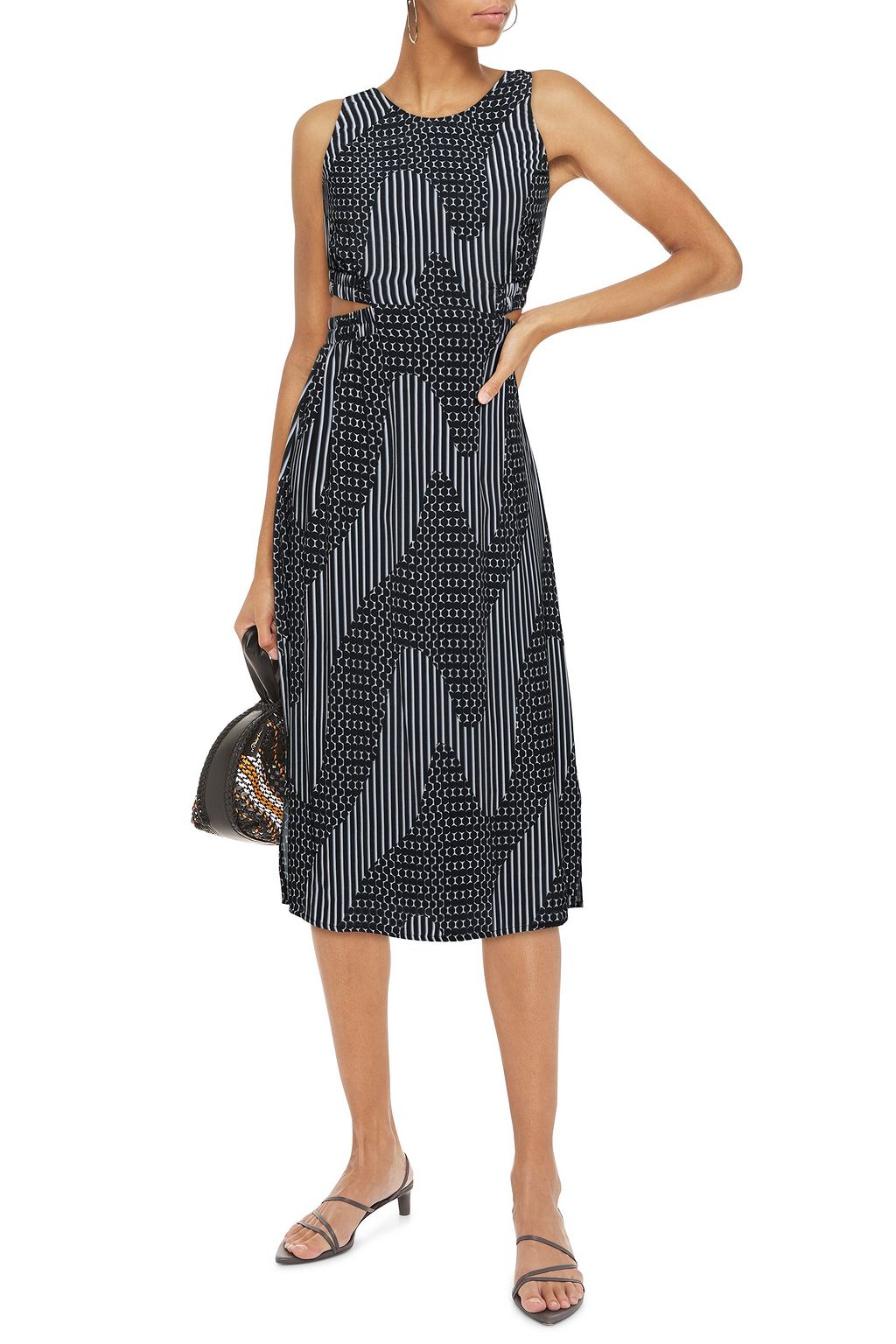ELSE Printed cutout cupro-blend voile midi dress