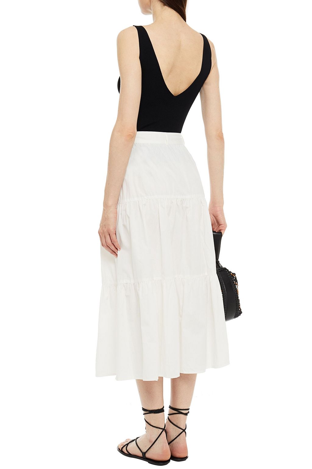 SOLID & STRIPED Tiered cotton-poplin midi skirt