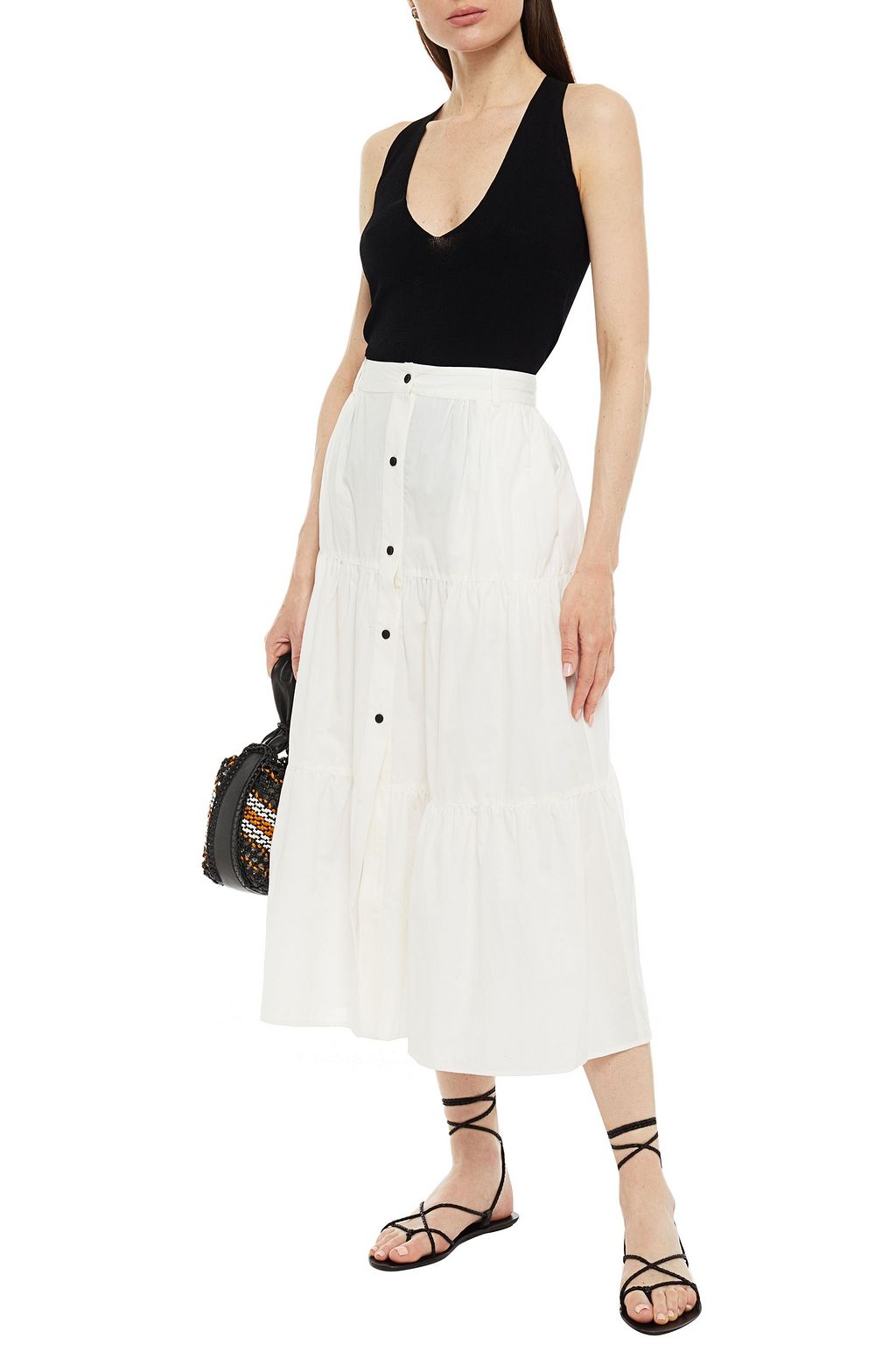SOLID & STRIPED Tiered cotton-poplin midi skirt