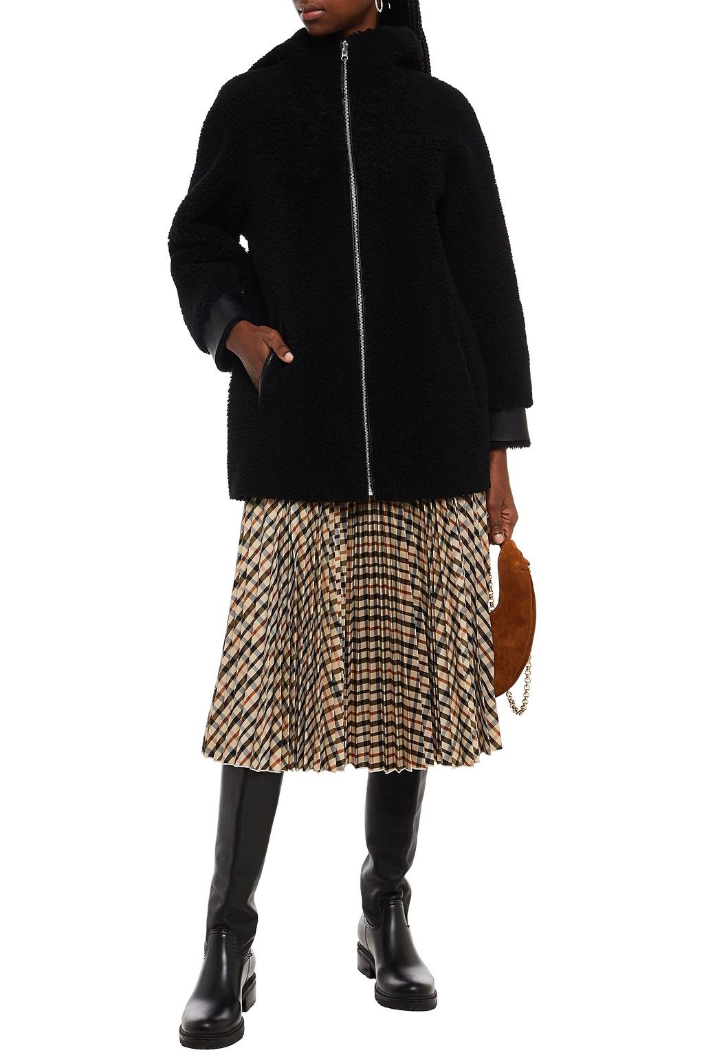 MAJE Reversible shearling hooded jacket