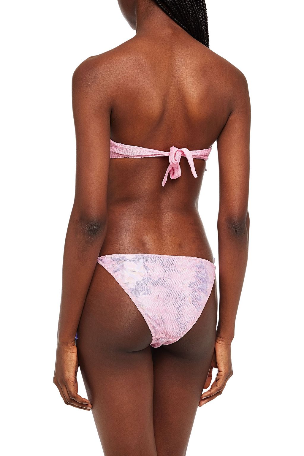 MISSONI Metallic-trimmed ruched crochet-knit bandeau bikini top