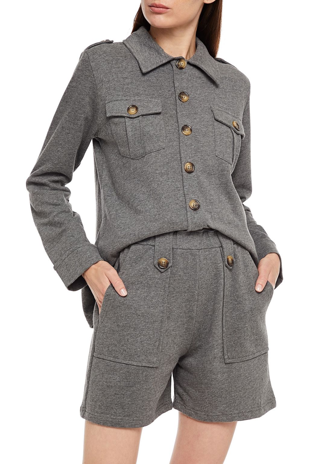 ELSE Mélange cotton-blend fleece pajama top