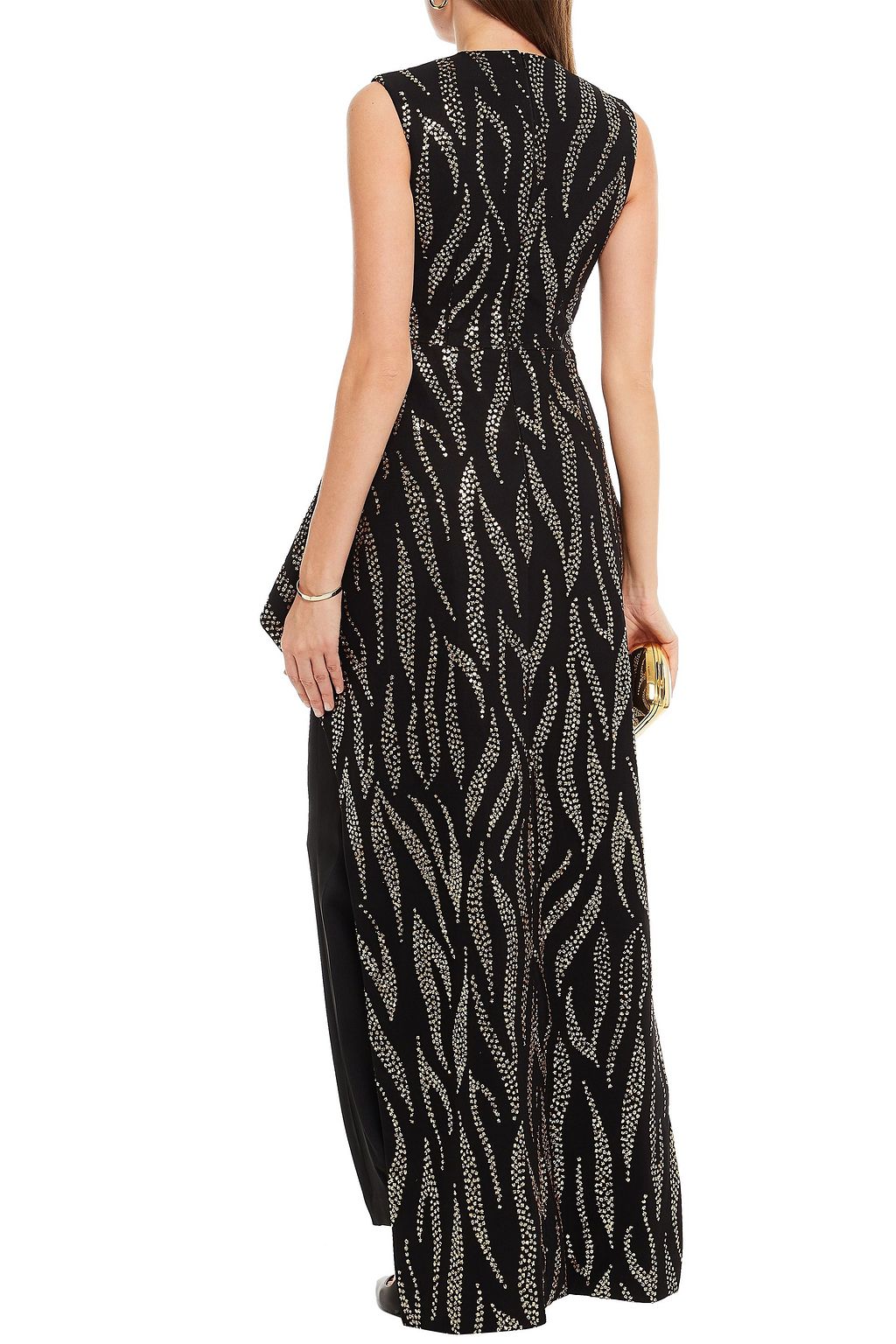 SAFIYAA Asymmetric glittered tulle and stretch-crepe top