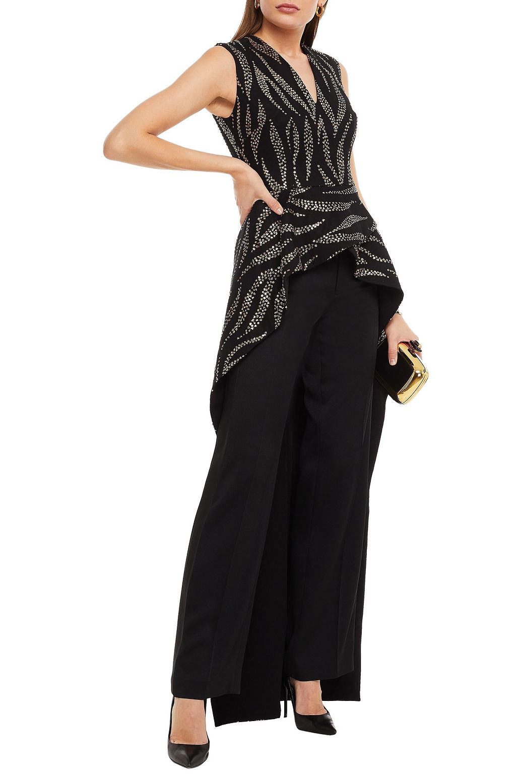 SAFIYAA Asymmetric glittered tulle and stretch-crepe top