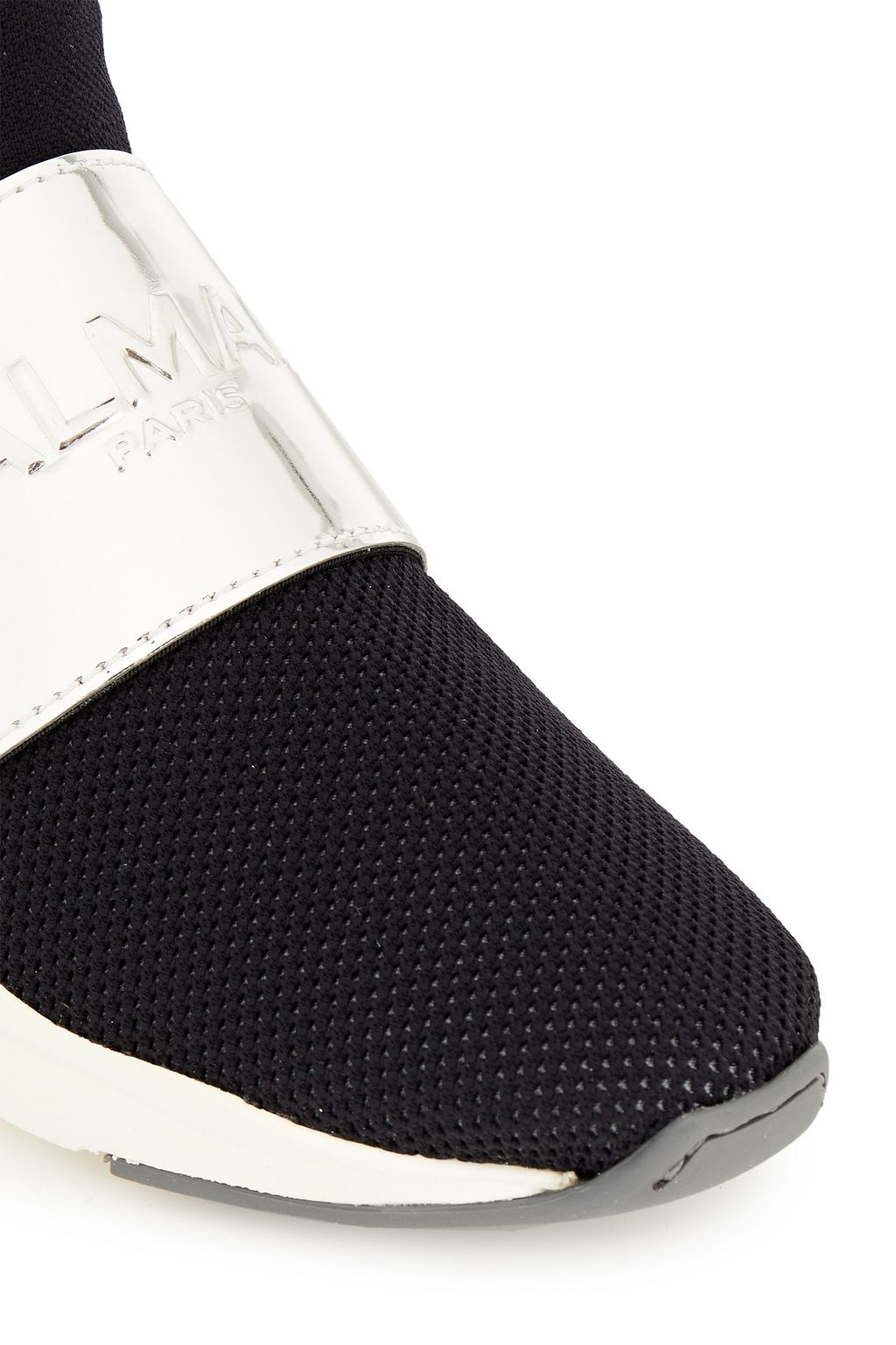 BALMAIN Leather-trimmed mesh high-top sneakers