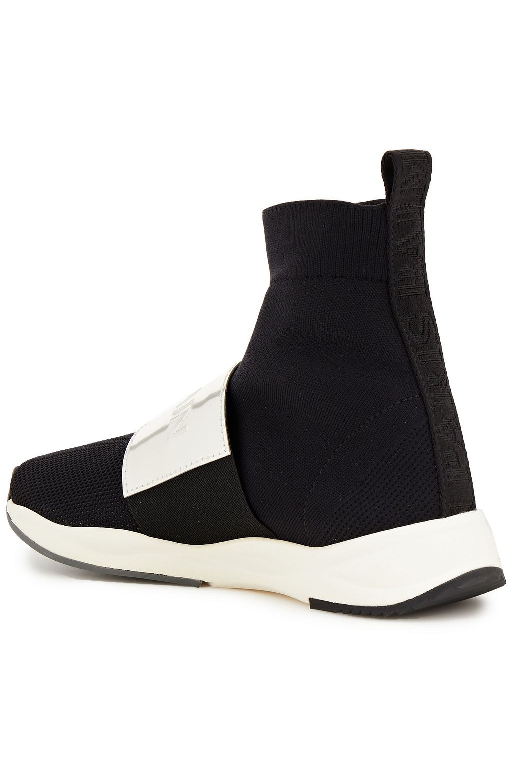 BALMAIN Leather-trimmed mesh high-top sneakers