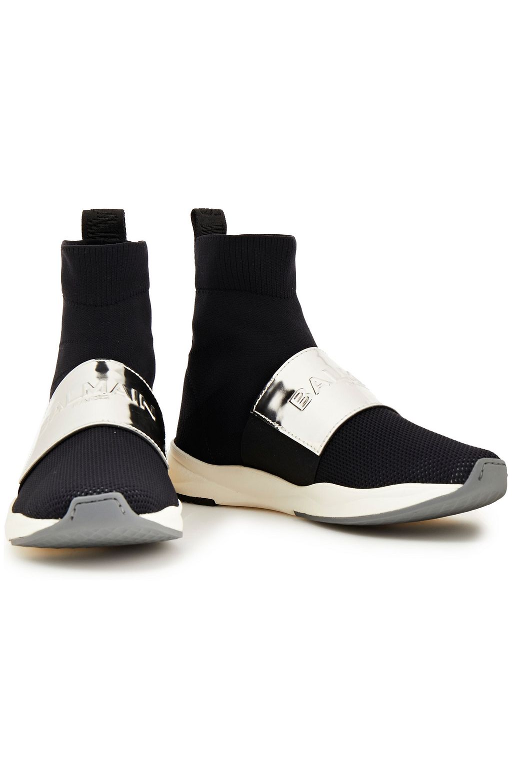 BALMAIN Leather-trimmed mesh high-top sneakers