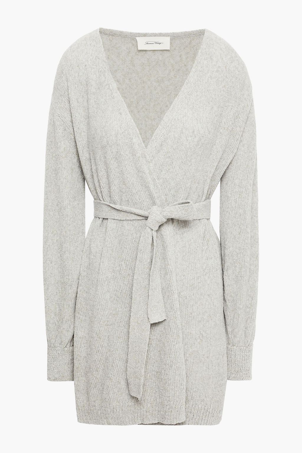Gray Belted mélange chenille cardigan 