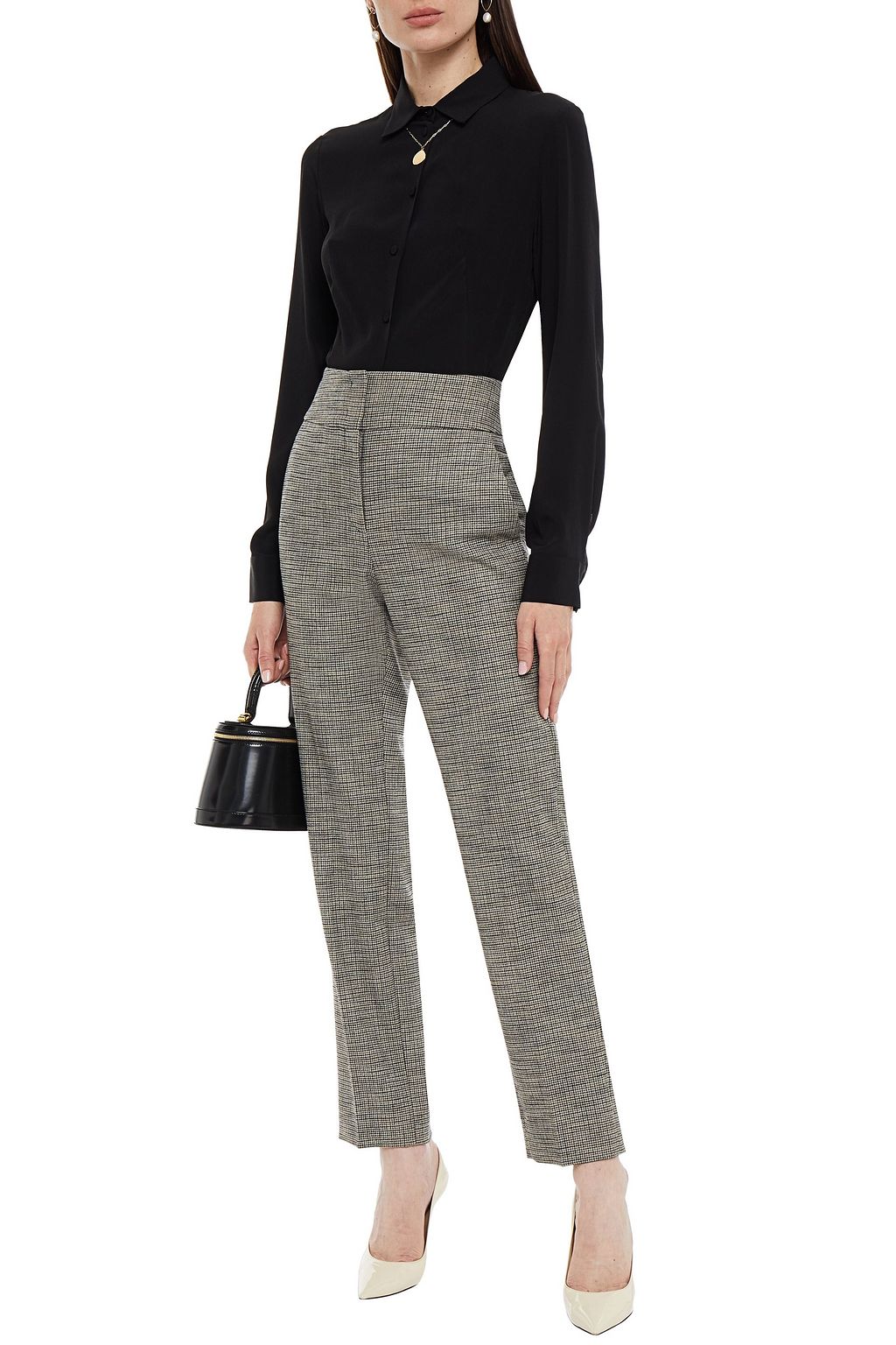 PIAZZA SEMPIONE Metallic houndstooth tweed slim-leg pants