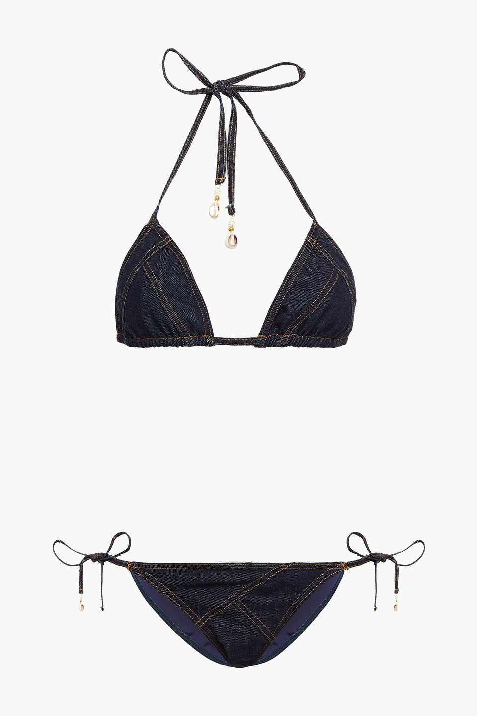 Zimmermann Empire Denim Triangle Bikini In Dark Denim ModeSens