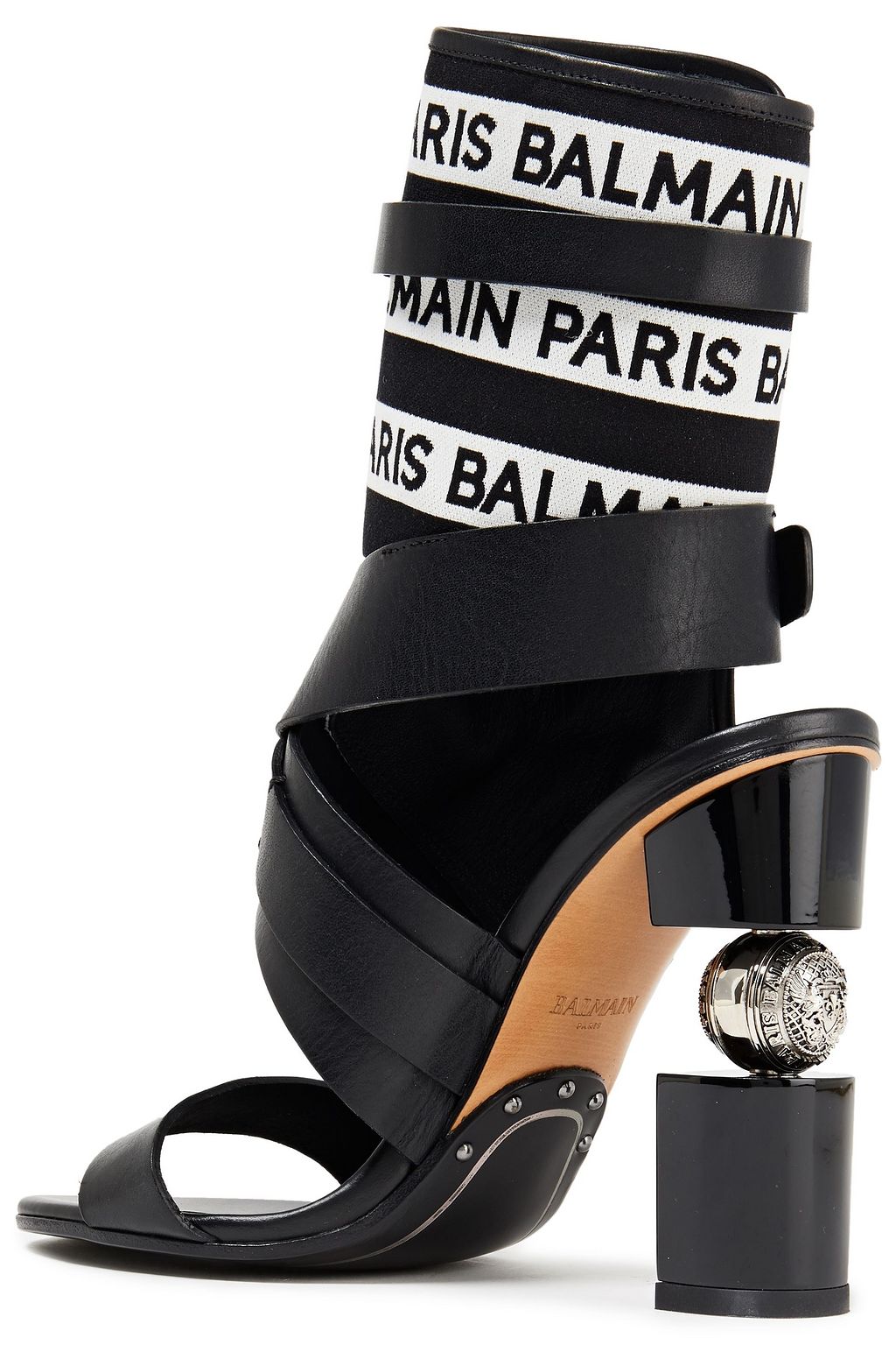 BALMAIN Logo jacquard-paneled leather sandals