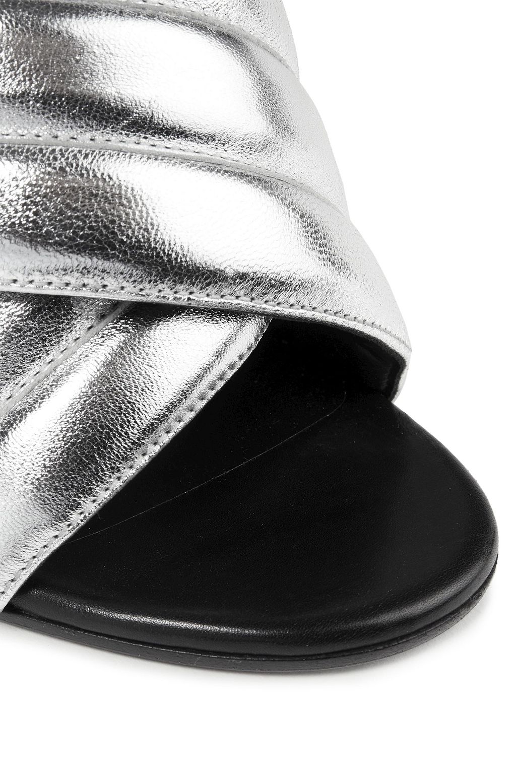 BALMAIN Suede-trimmed quilted metallic leather sandals