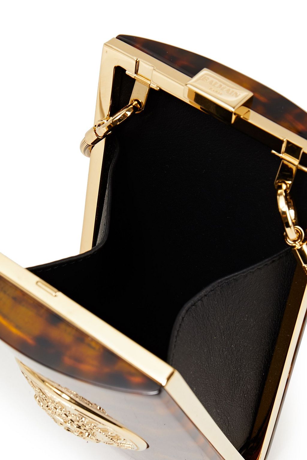 BALMAIN Tasseled tortoiseshell acetate clutch