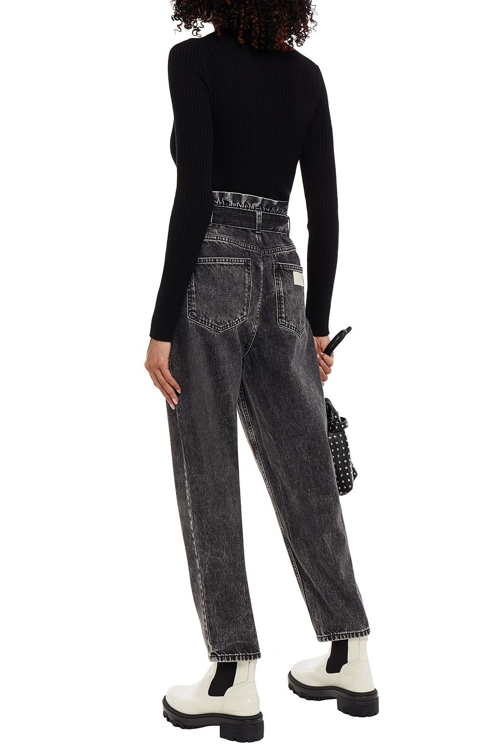 MAJE Cropped belted high-rise tapered jeans