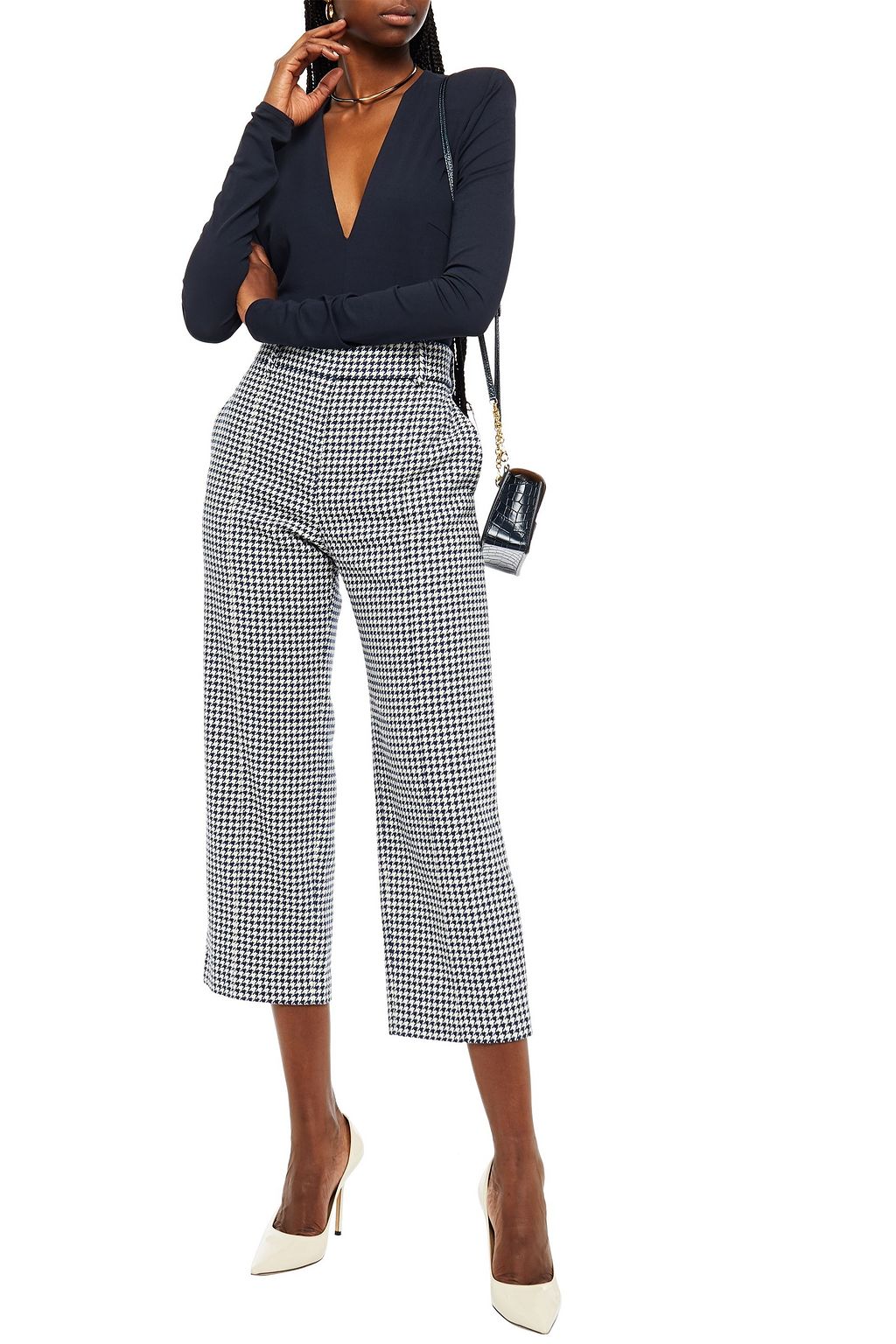 ALEXANDRE VAUTHIER Cropped houndstooth cotton-blend straight-leg pants