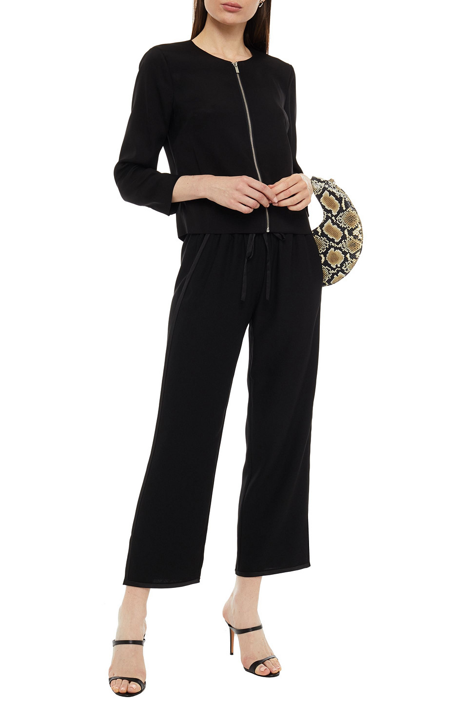 Diane Von Furstenberg Lulu Cropped Satin-trimmed Crepe Straight-leg Trousers In Black